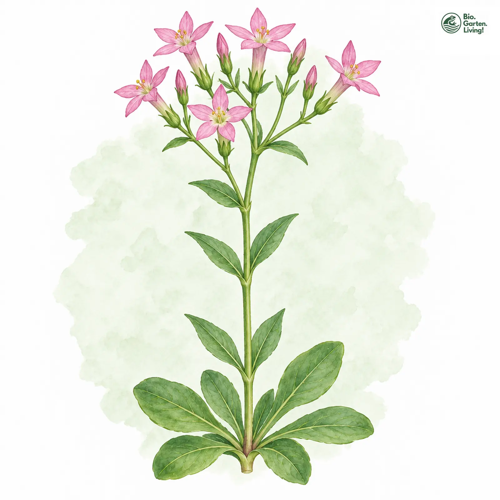 Aquarellzeichnung: Echtes Tausendgüldenkraut (Centaurium erythraea (im weiteren Sinne))