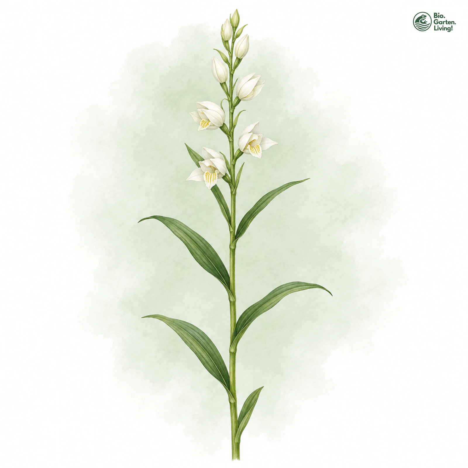 Aquarellzeichnung: Langblättriges Waldvöglein (Cephalanthera longifolia)