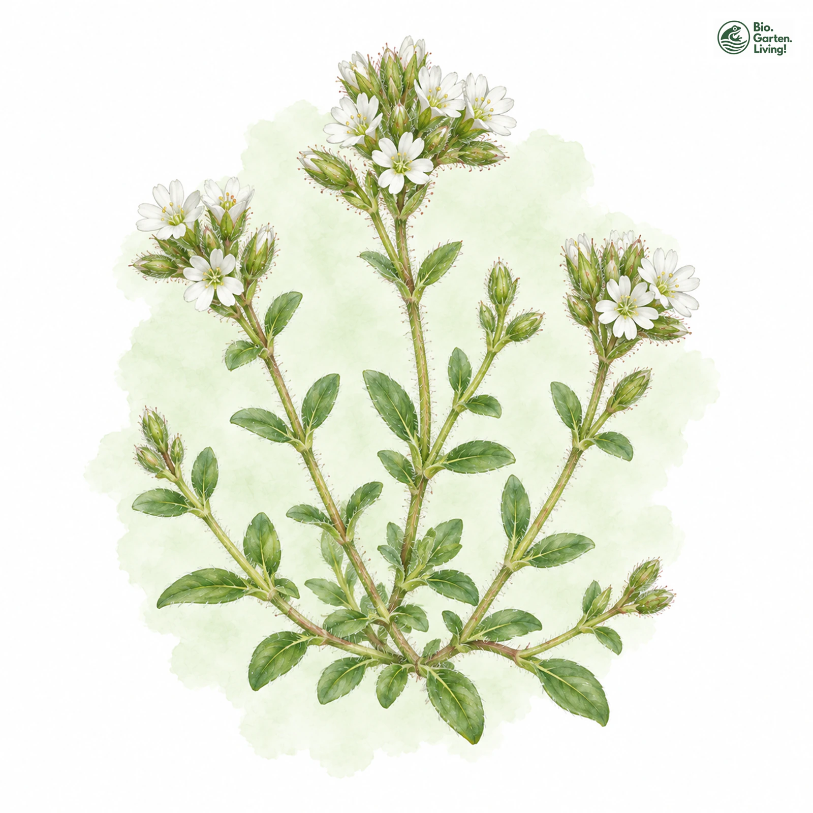 Aquarellzeichnung: Knäuel-Hornkraut (Cerastium glomeratum)