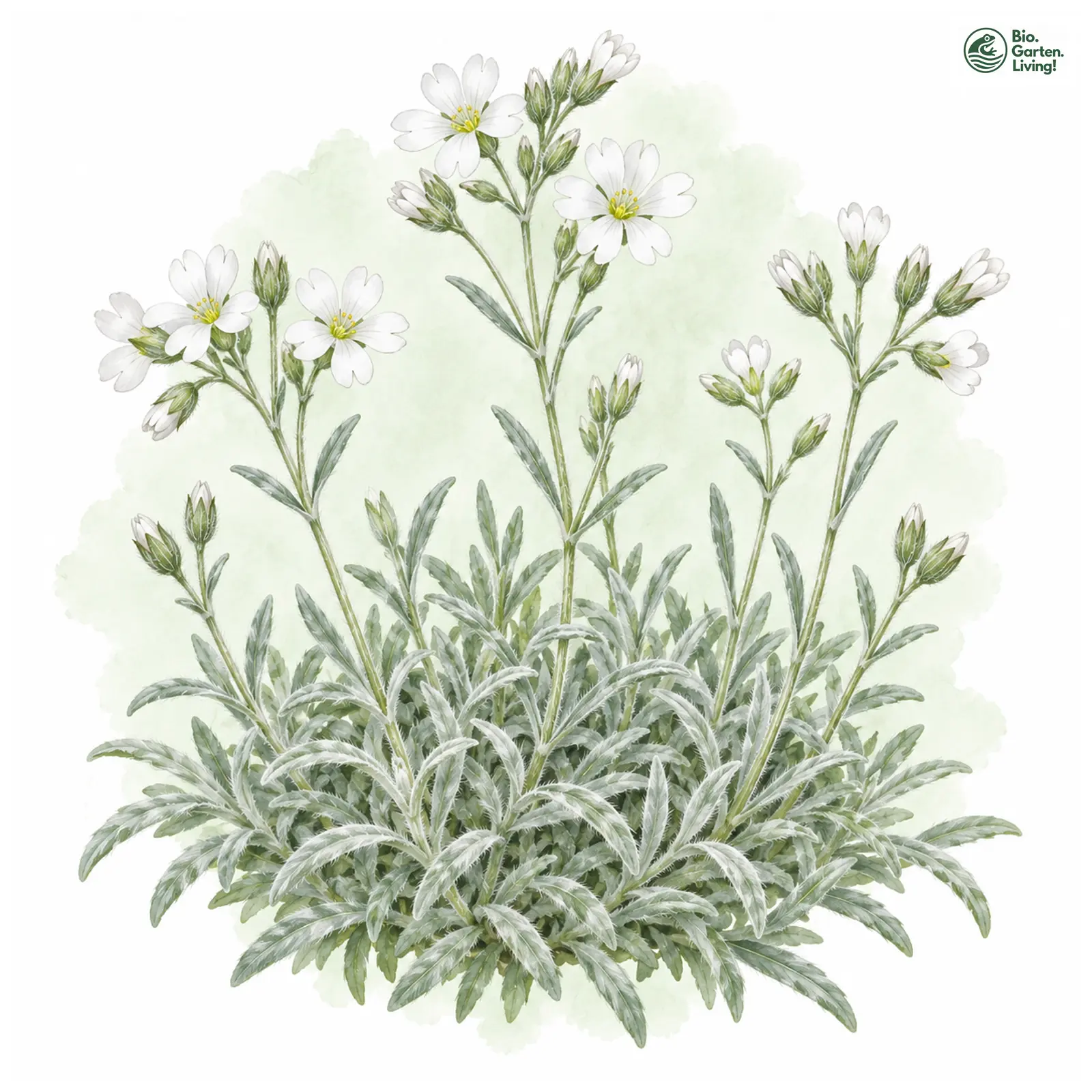 Aquarellzeichnung: Filziges Hornkraut (Cerastium tomentosum)