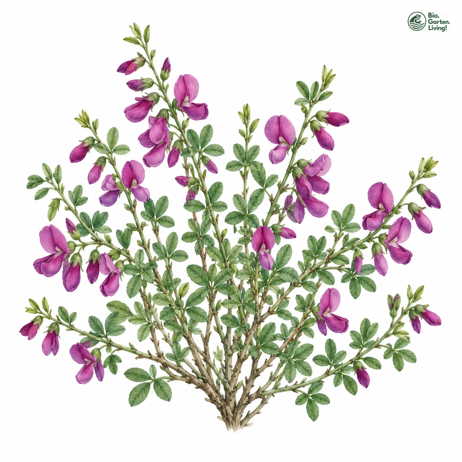 Aquarellzeichnung: Purpur-Ginster (Chamaecytisus purpureus)