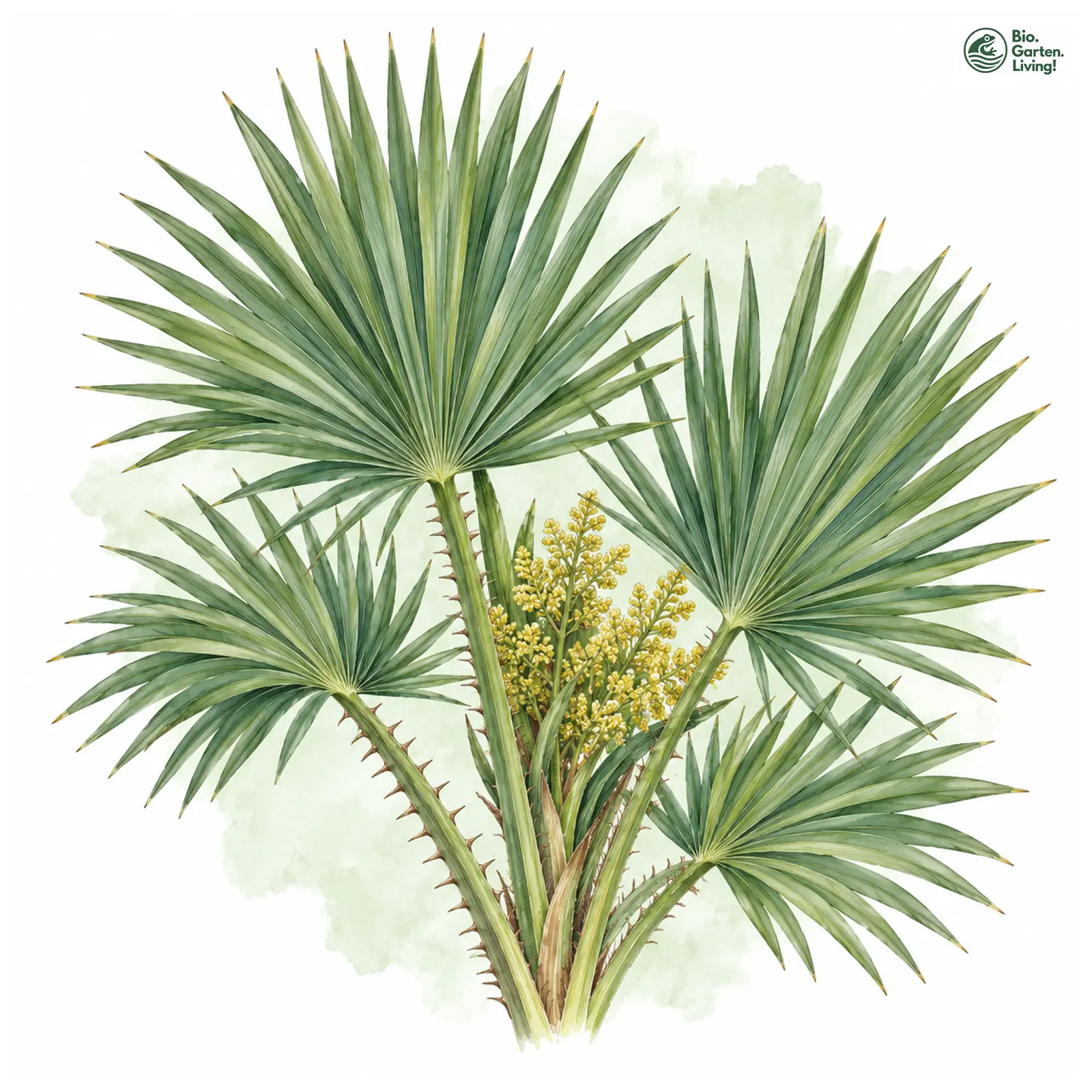 Aquarellzeichnung: Europäische Zwergpalme (Chamaerops humilis)