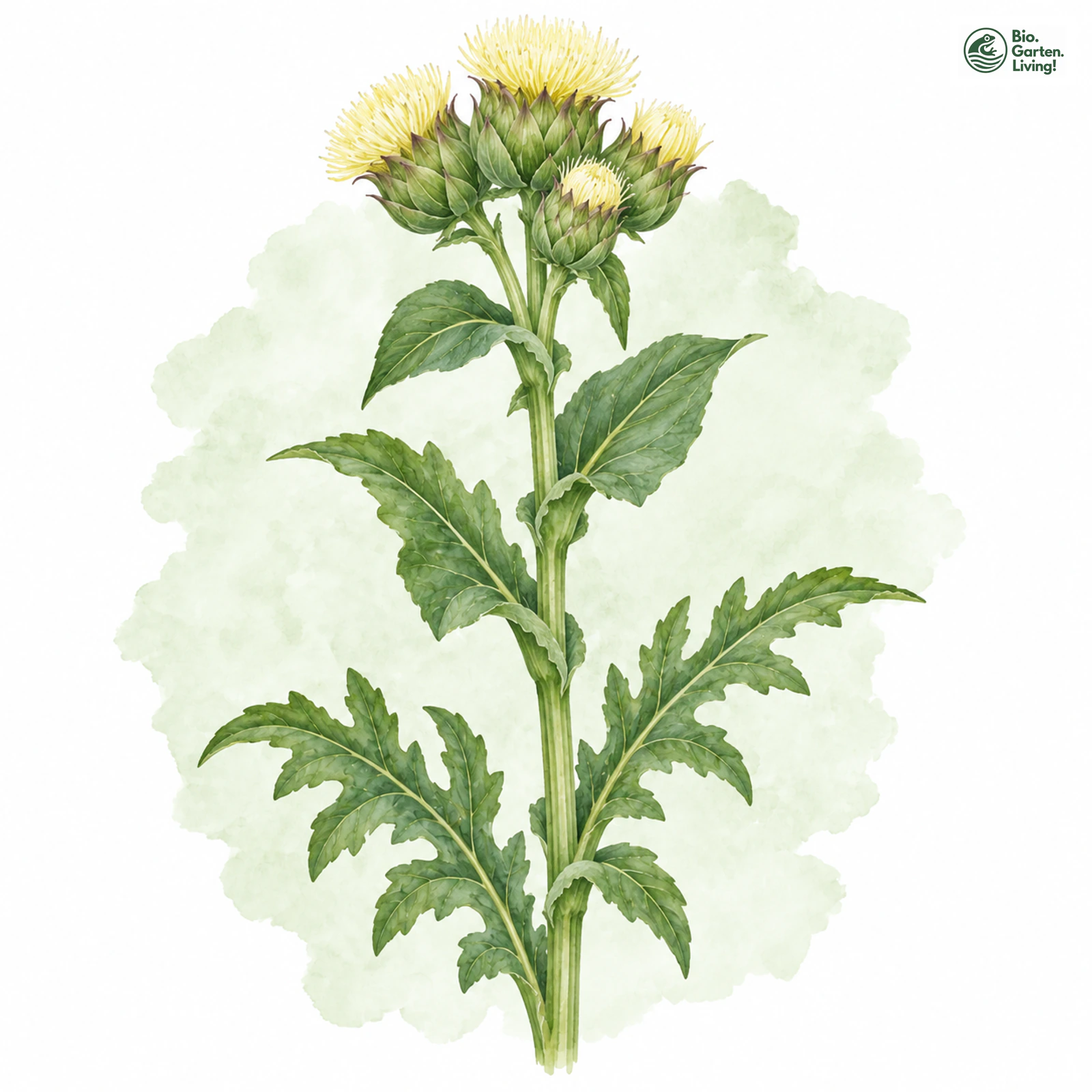 Aquarellzeichnung: Kohl-Kratzdistel (Cirsium oleraceum)