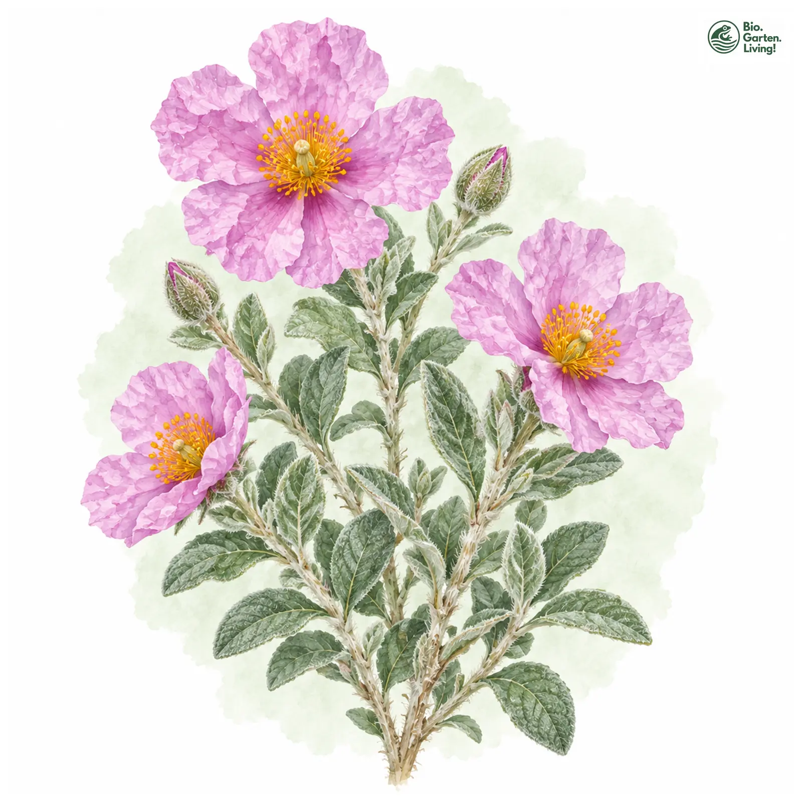 Aquarellzeichnung: Weißliche Zistrose (Cistus albidus)