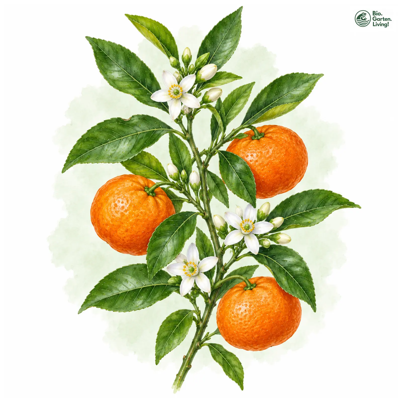 Aquarellzeichnung: Mandarine (Citrus reticulata)