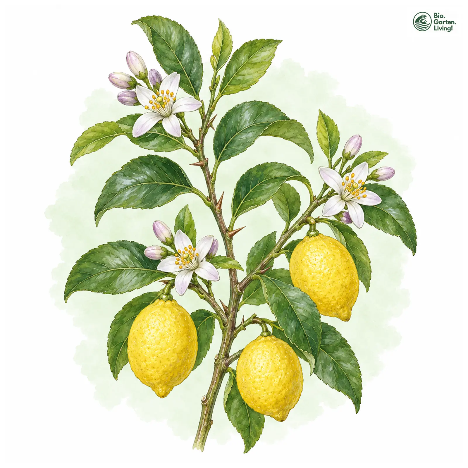 Aquarellzeichnung: Zitrone (Citrus × limon)