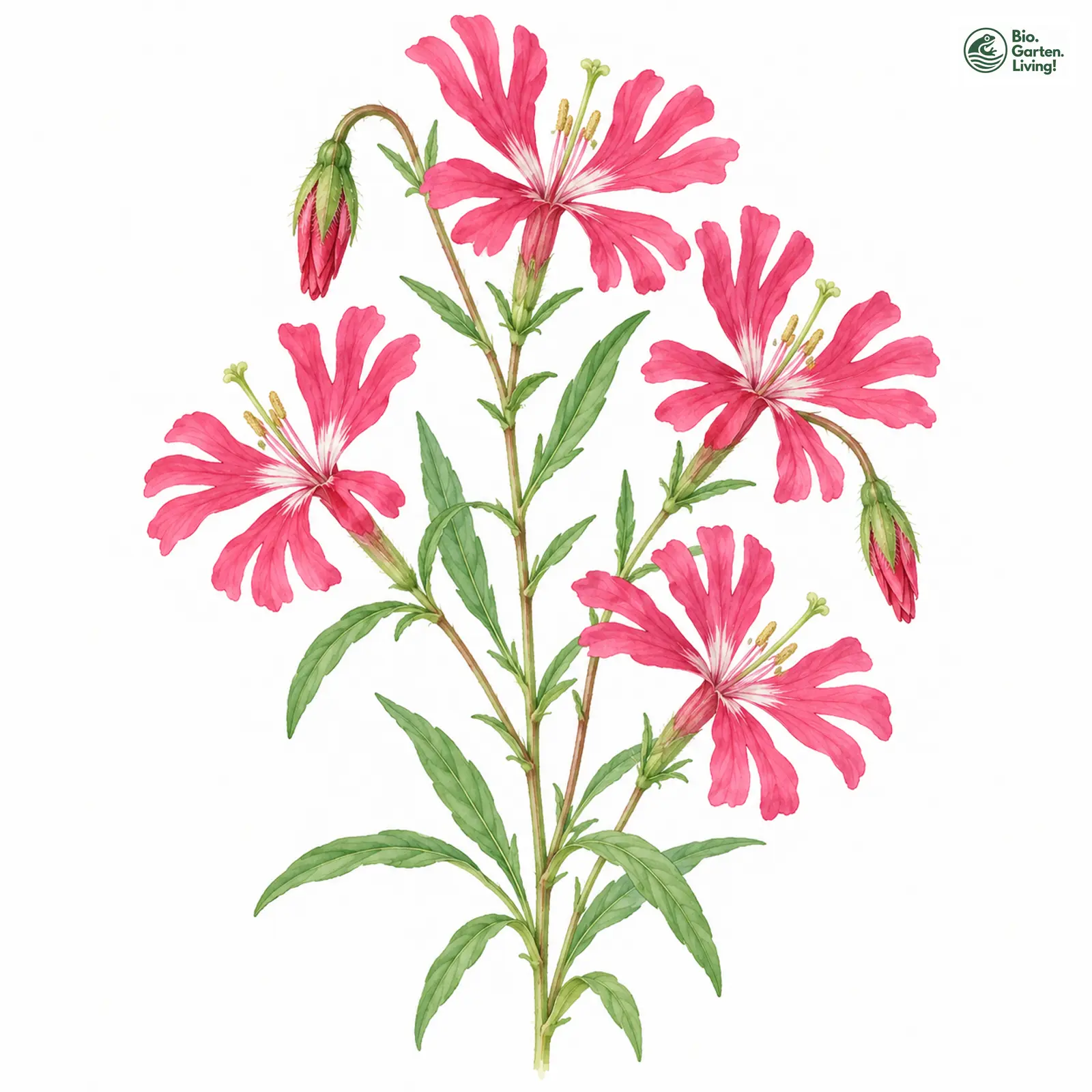 Aquarellzeichnung: Sommerazalee (Clarkia concinna)
