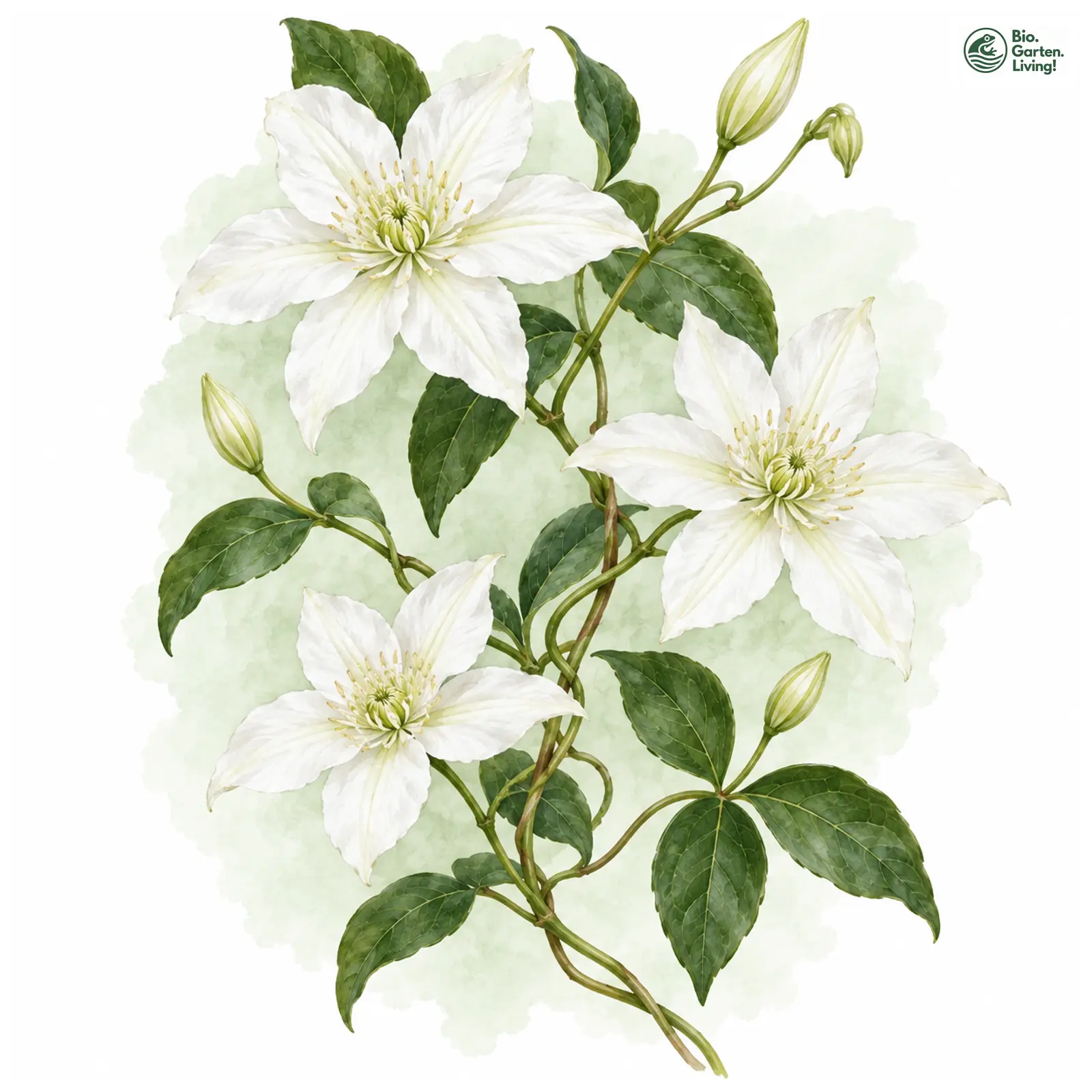 Aquarellzeichnung: Clematis paniculata (Clematis paniculata)