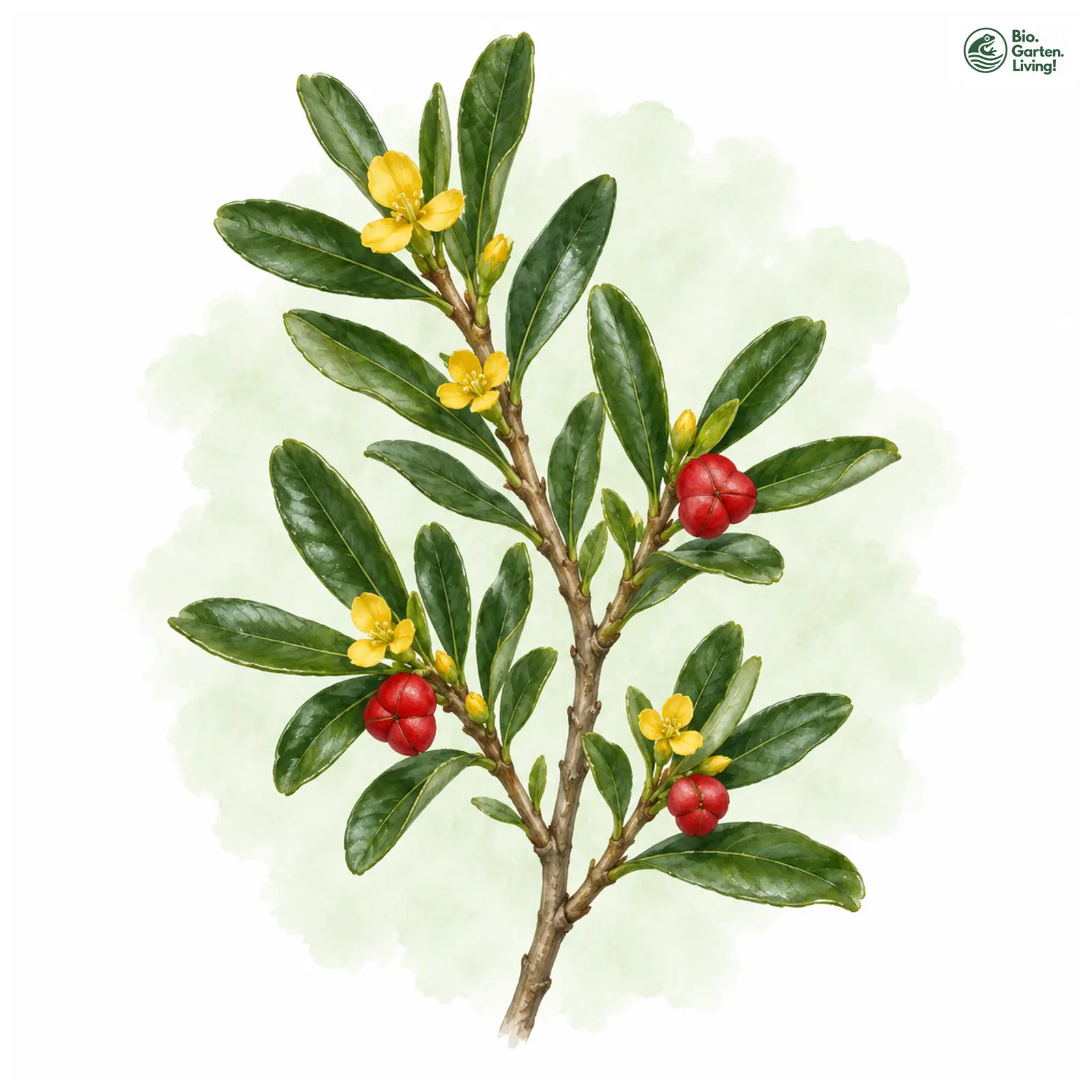Aquarellzeichnung: Zwergölbaum (Cneorum tricoccon)