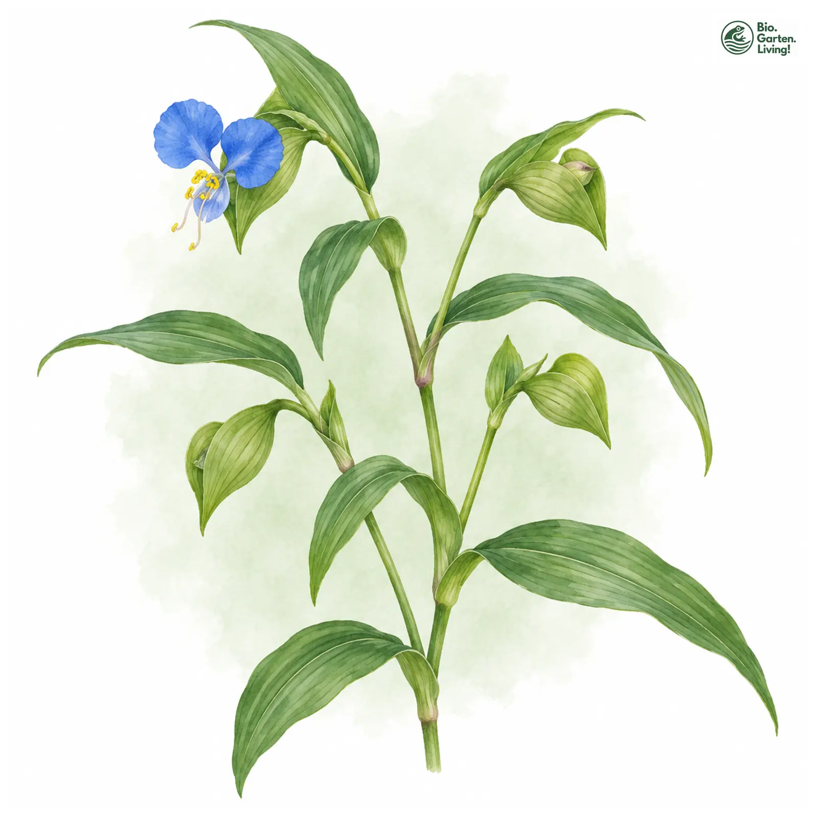 Aquarellzeichnung: Kommeline (Commelina communis)