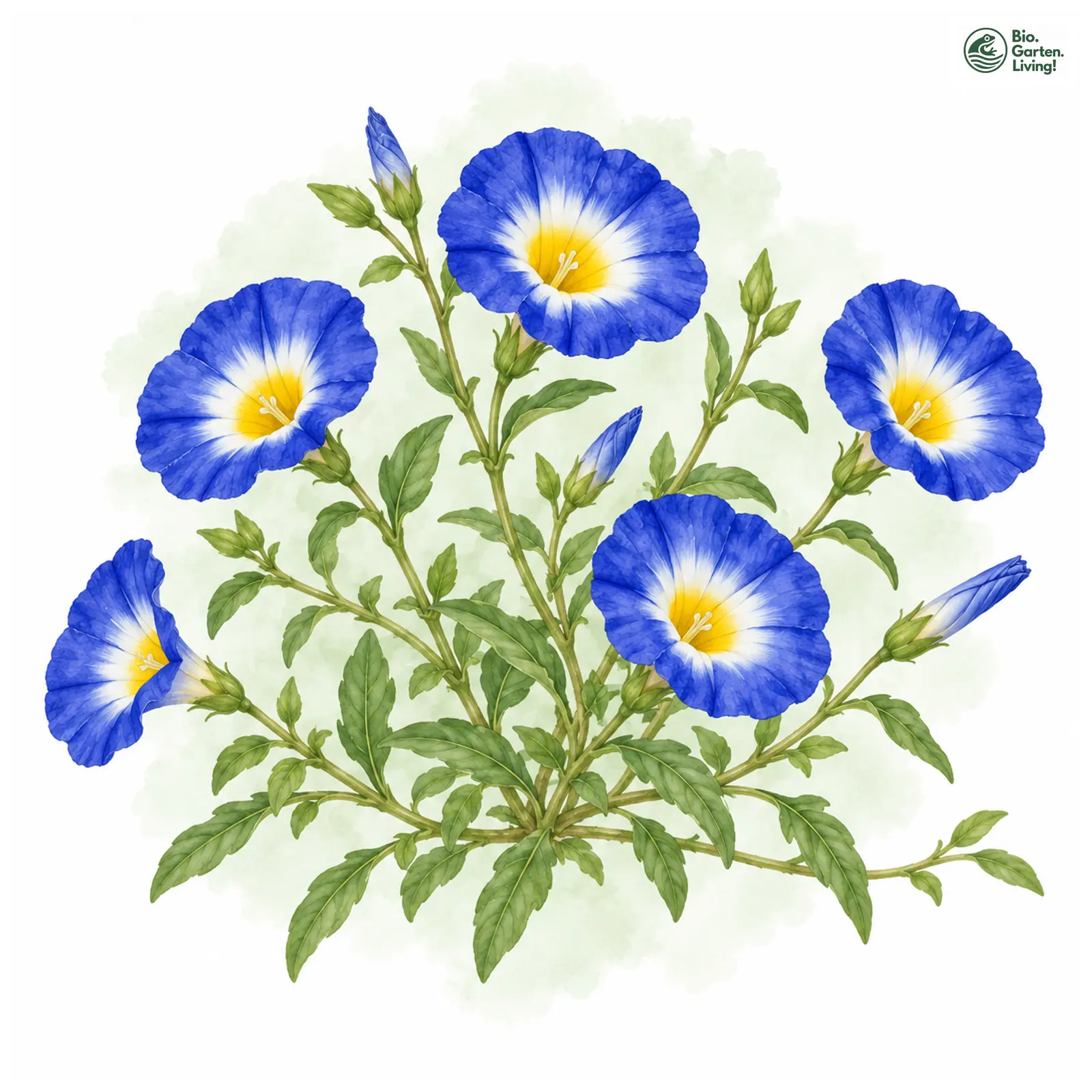 Aquarellzeichnung: Dreifarbige Winde (Convolvulus tricolor)