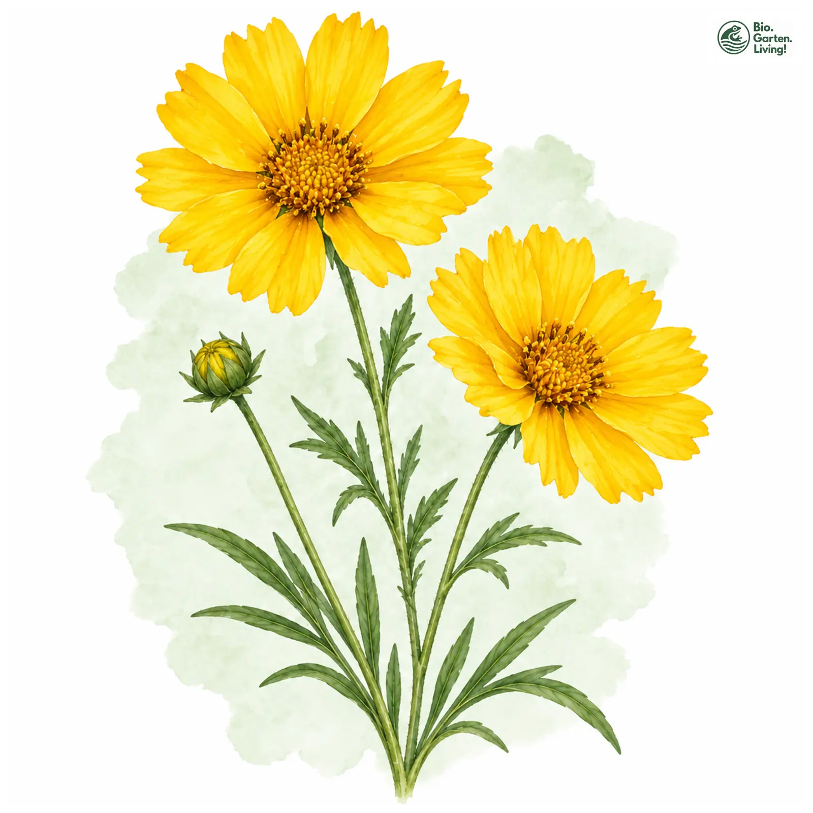 Aquarellzeichnung: Großblumiges Mädchenauge (Coreopsis grandiflora)