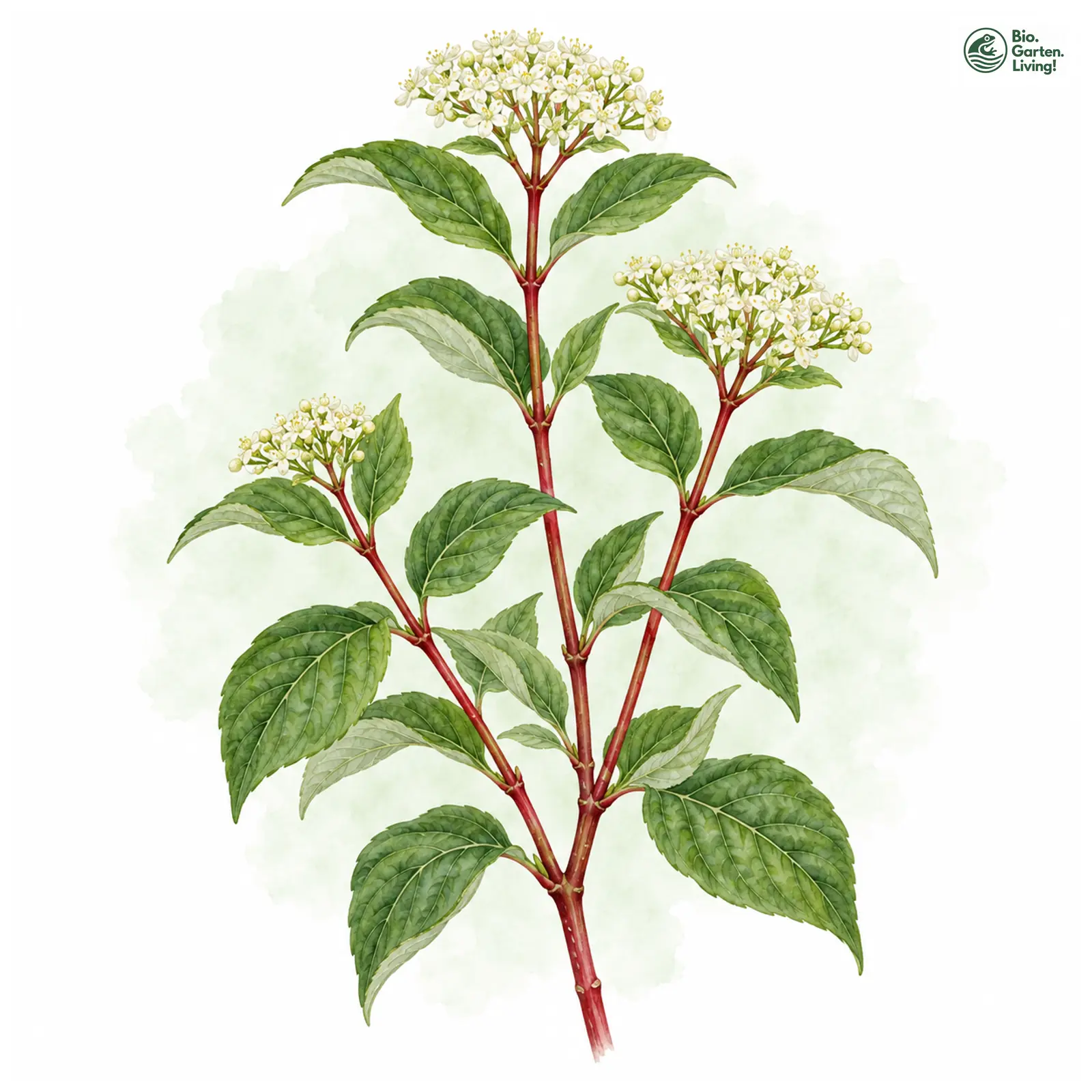 Aquarellzeichnung: Tatarischer Hartriegel (Cornus alba)