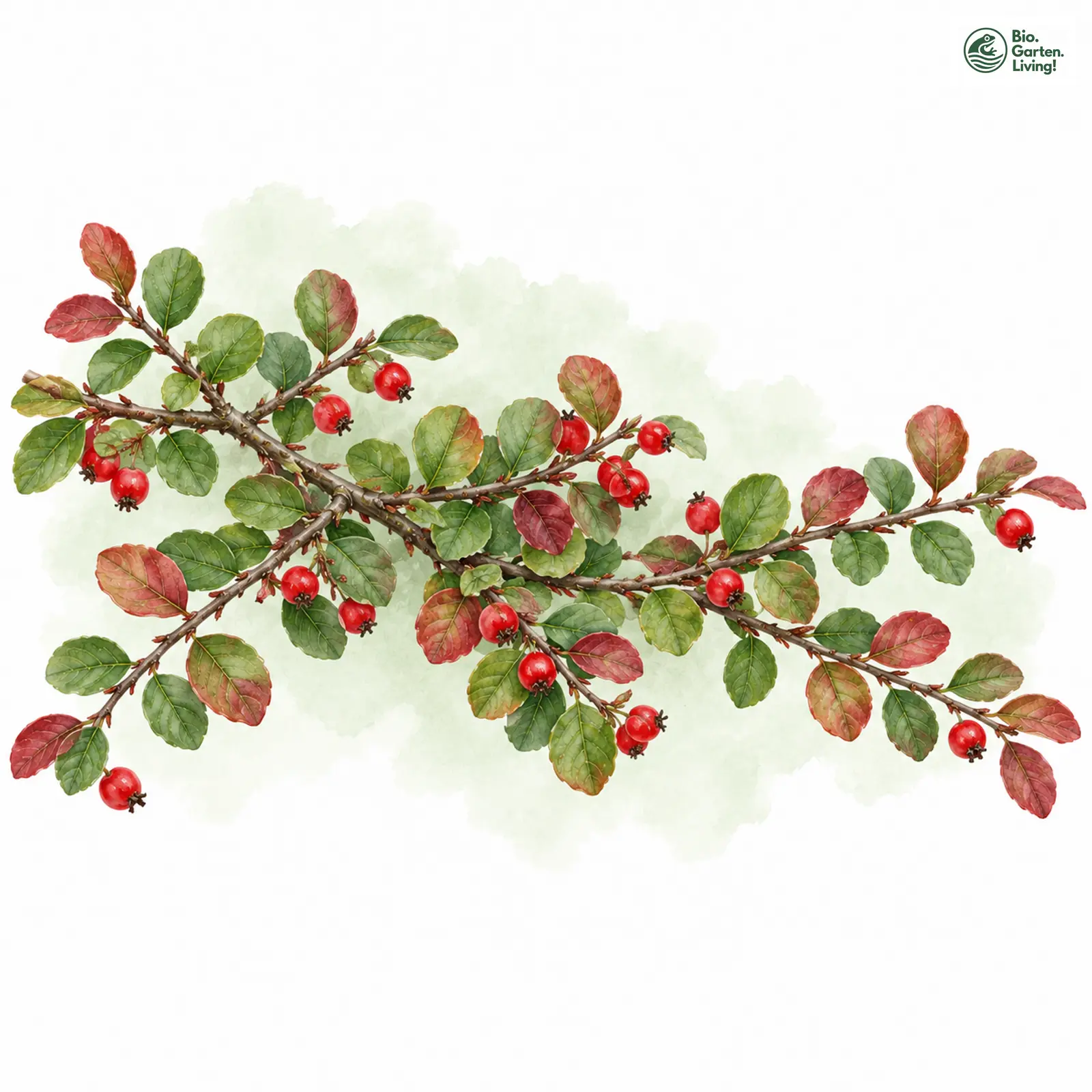 Aquarellzeichnung: Felsenmispel (Cotoneaster adpressus)