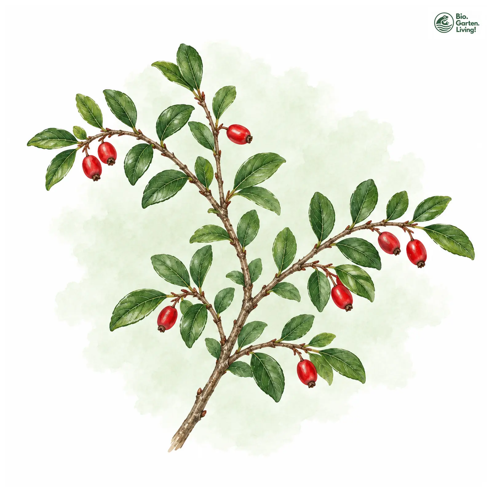 Aquarellzeichnung: Sparrige Zwergmispel (Cotoneaster divaricatus)