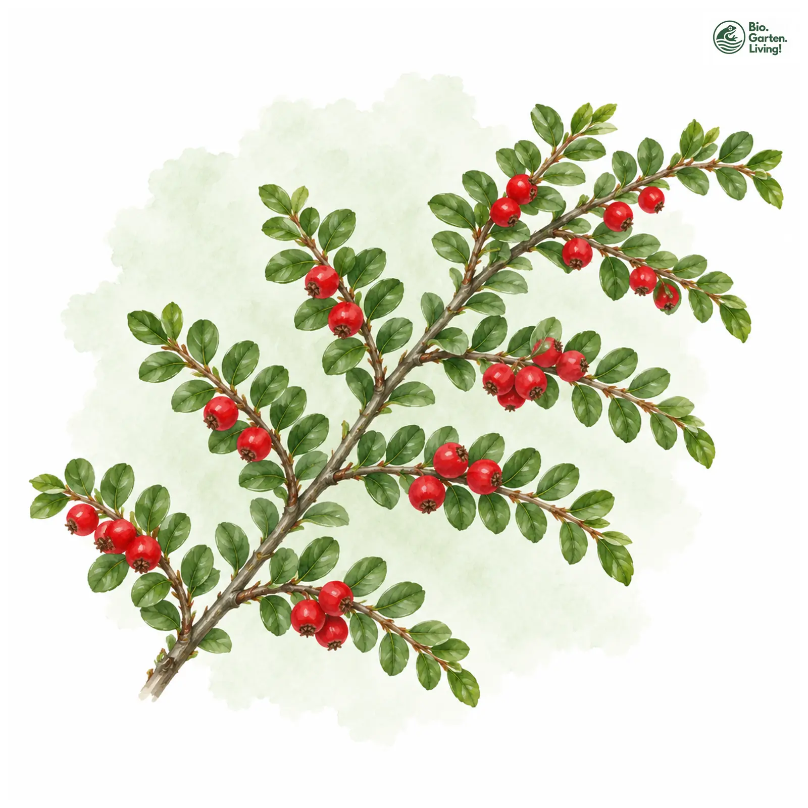 Aquarellzeichnung: Fächer-Zwergmispel (Cotoneaster horizontalis)