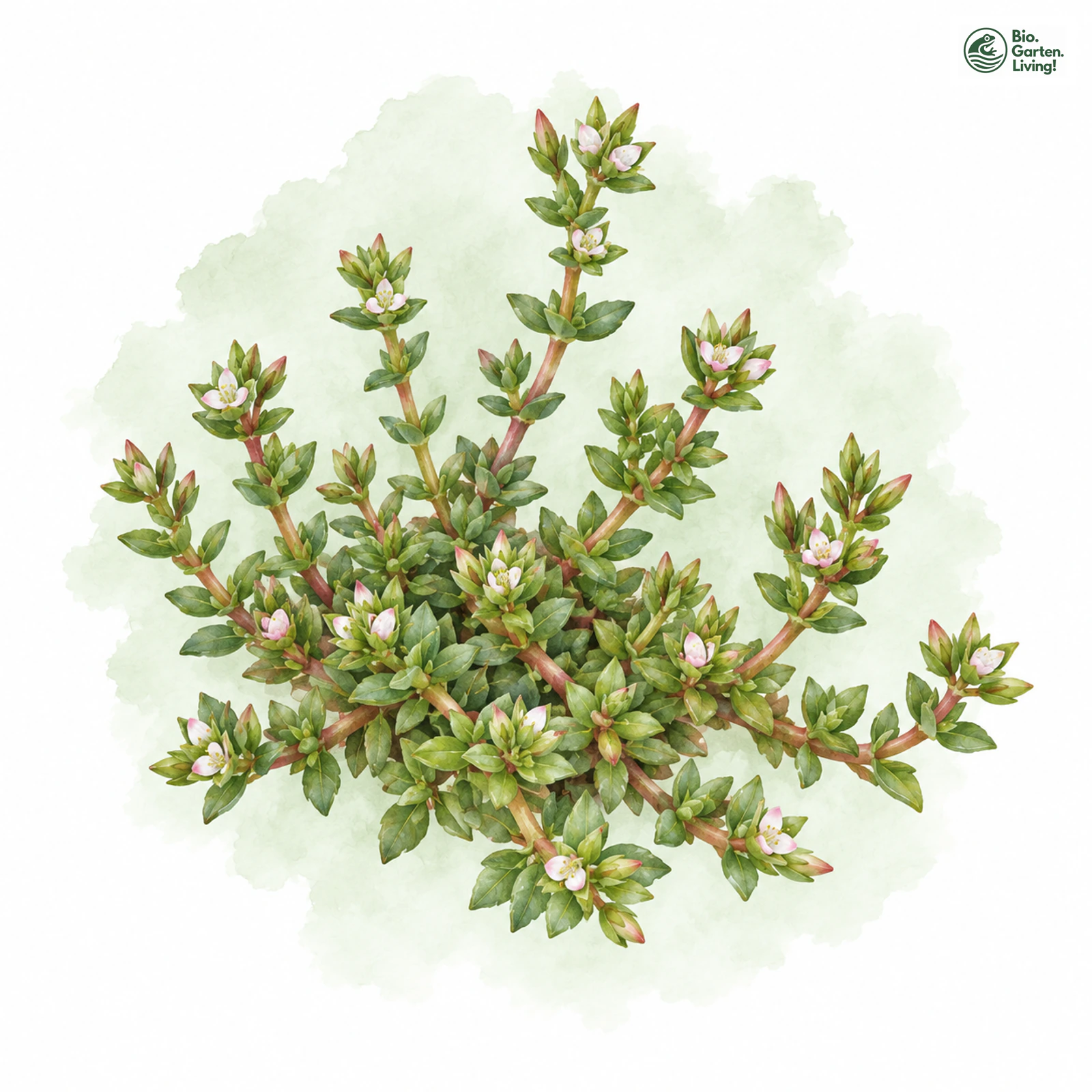Aquarellzeichnung: Moos-Dickblatt (Crassula tillaea)