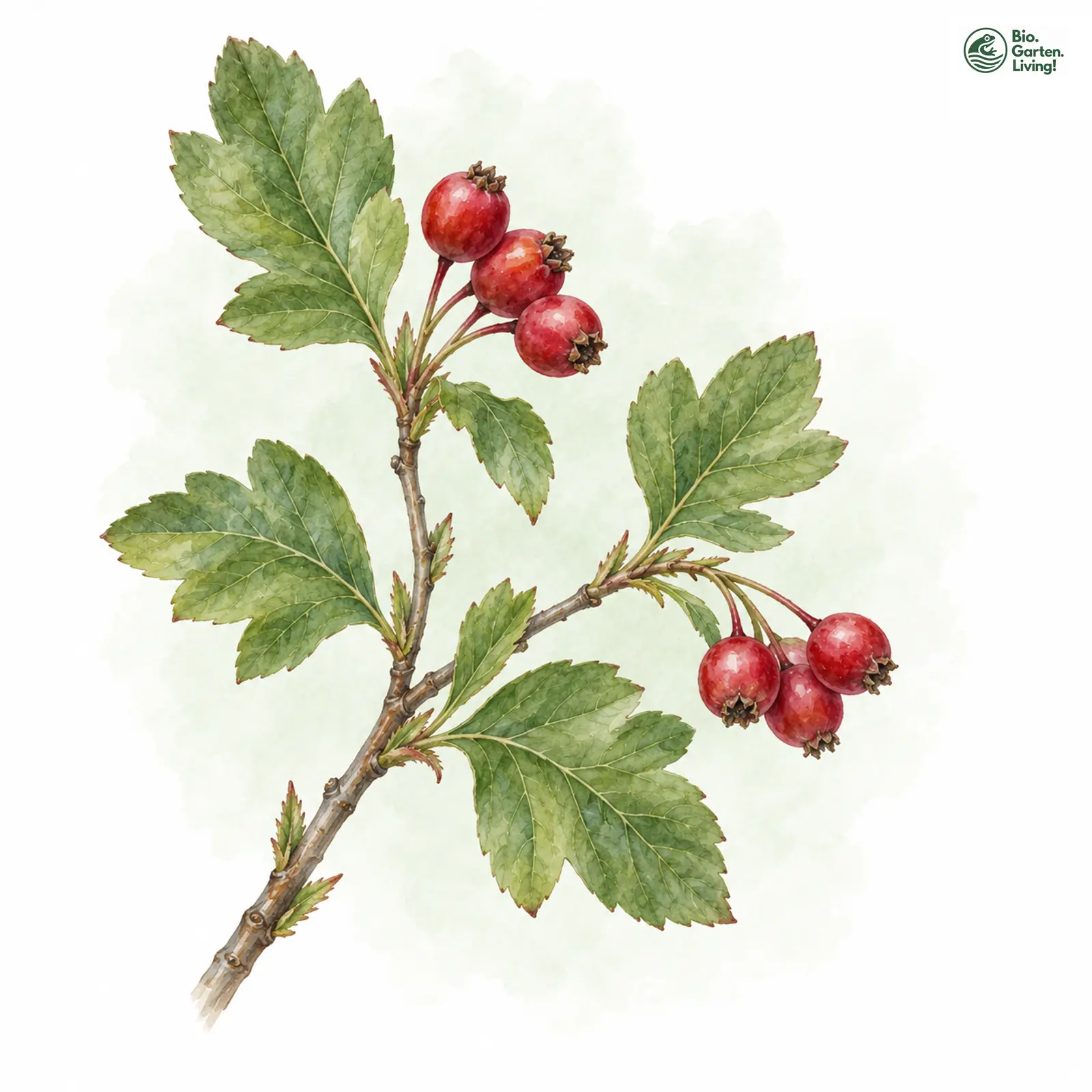 Aquarellzeichnung: Kranzkelchiger Weißdorn (Crataegus domicensis)