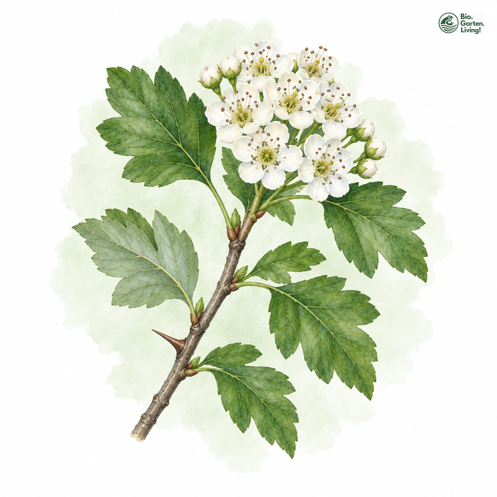 Aquarellzeichnung: Mittlerer Weißdorn (Crataegus media)