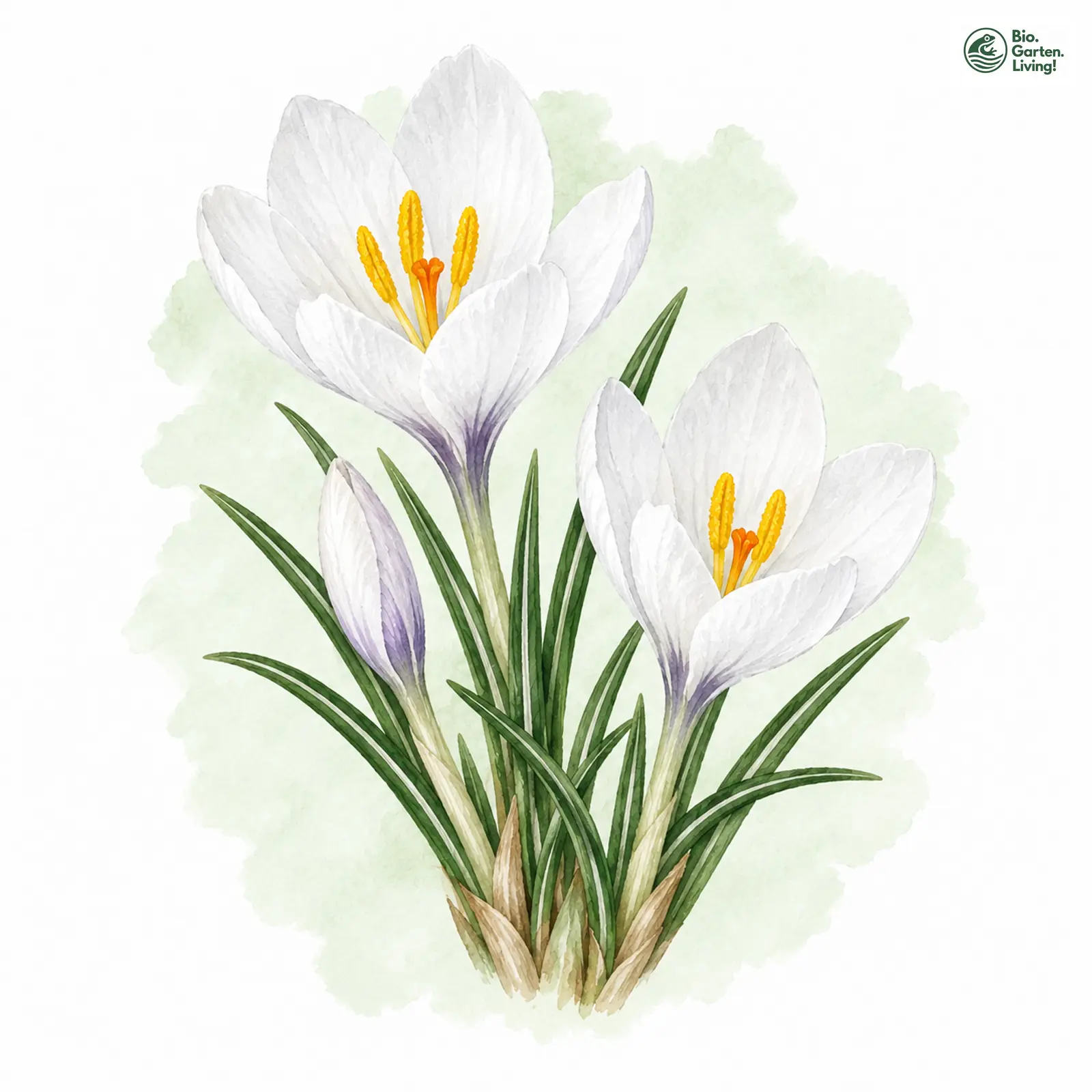Aquarellzeichnung: Weißer Krokus (Crocus albiflorus)