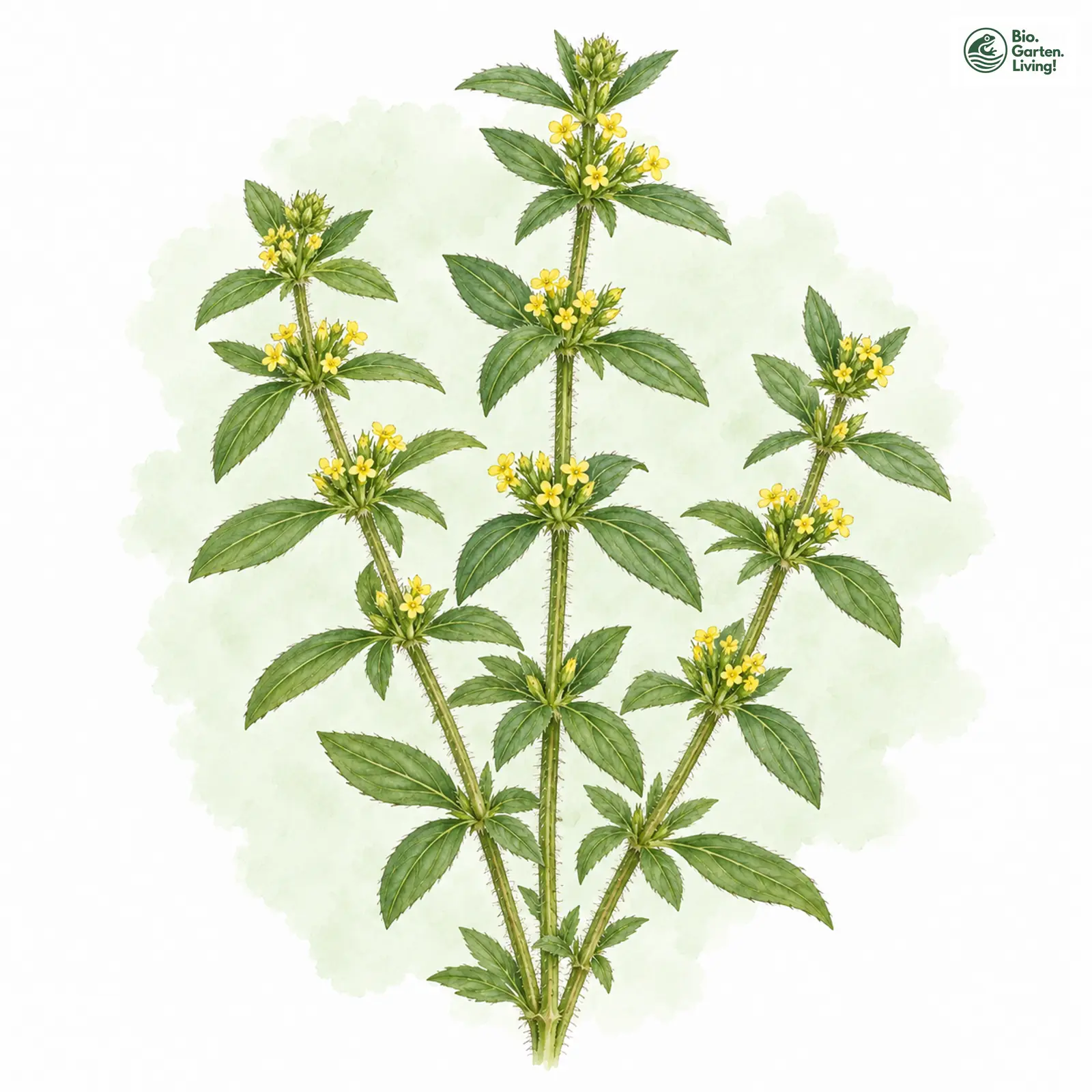 Aquarellzeichnung: Gewimpertes Kreuzlabkraut (Cruciata laevipes)