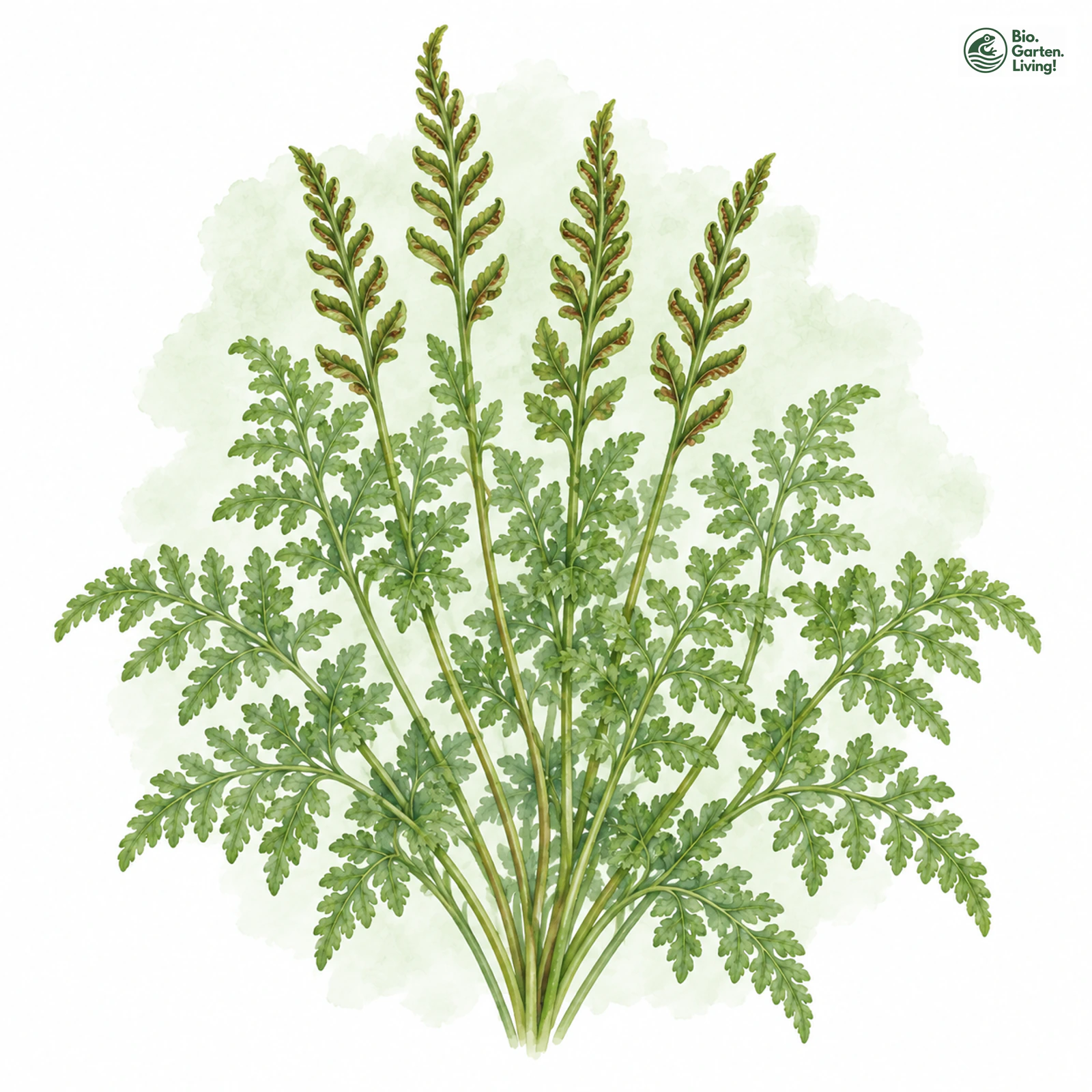 Aquarellzeichnung: Krauser Rollfarn (Cryptogramma crispa)