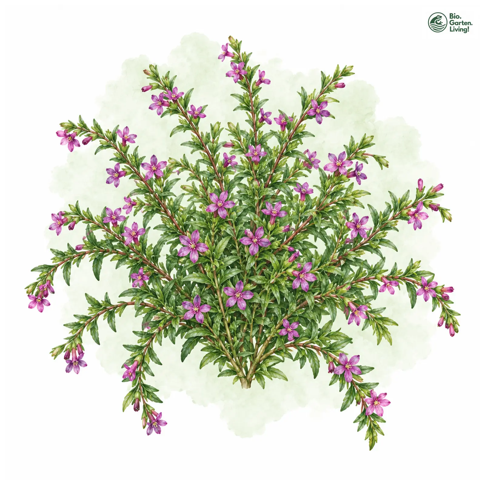Aquarellzeichnung: Köcherblümchen (Cuphea hyssopifolia)