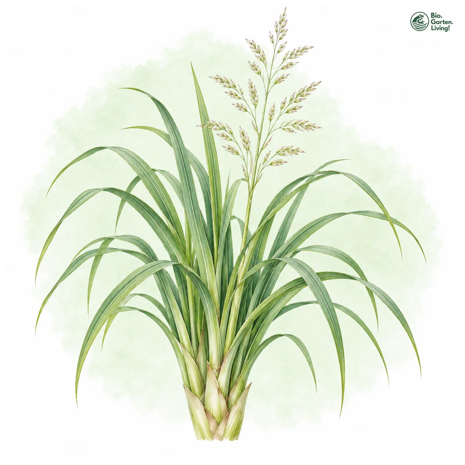 Aquarellzeichnung: Zitronengras (Cymbopogon citratus)