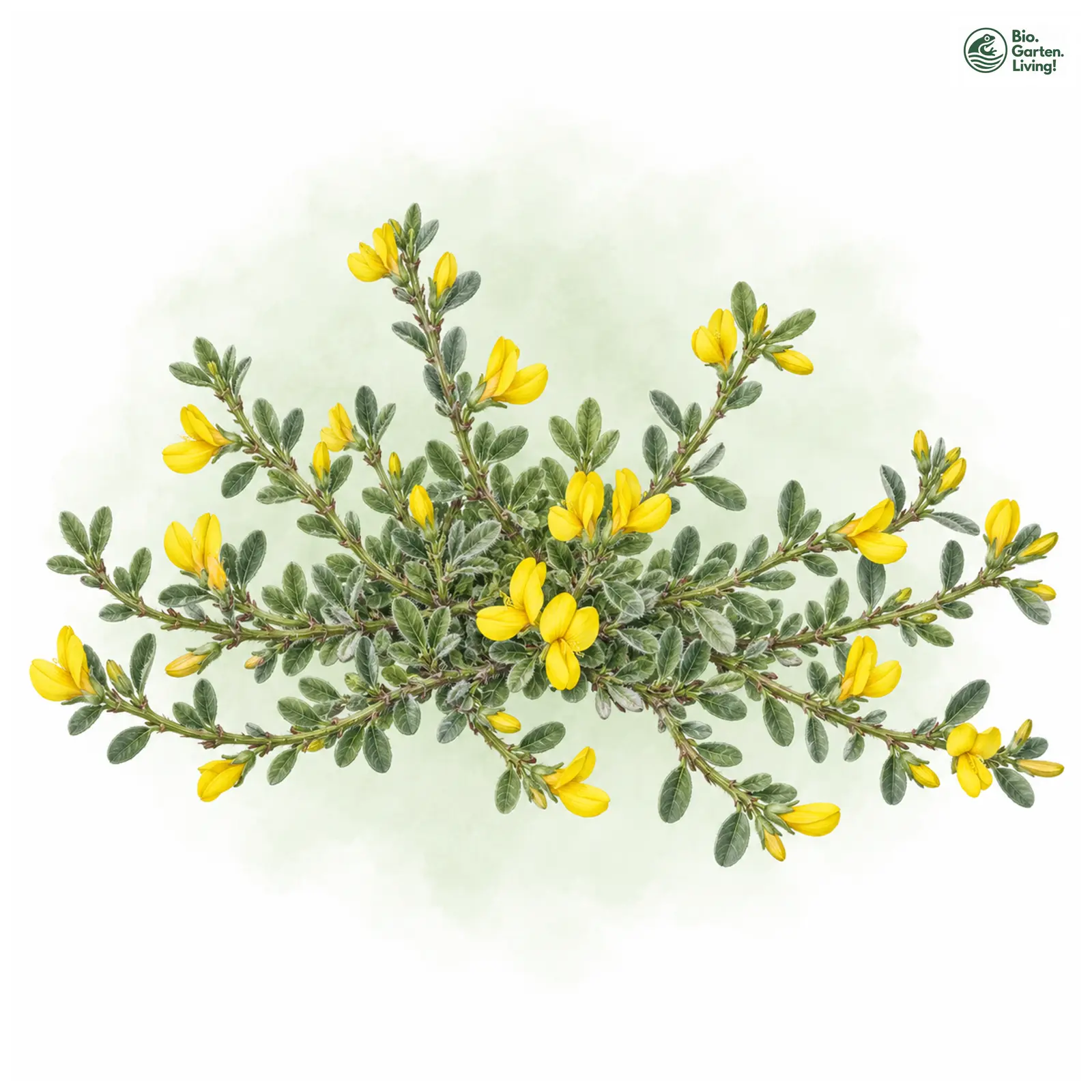 Aquarellzeichnung: Kissenginster (Cytisus decumbens)