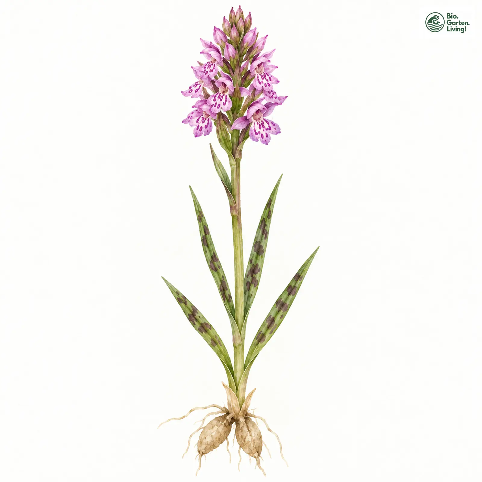 Aquarellzeichnung: Ostsee-Fingerwurz (Dactylorhiza curvifolia)