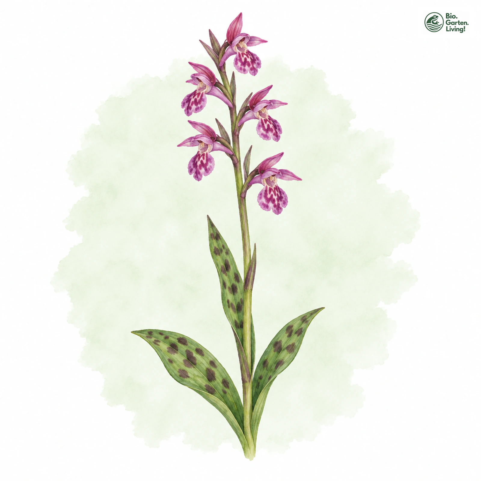 Aquarellzeichnung: Lappland-Fingerwurz (Dactylorhiza lapponica)