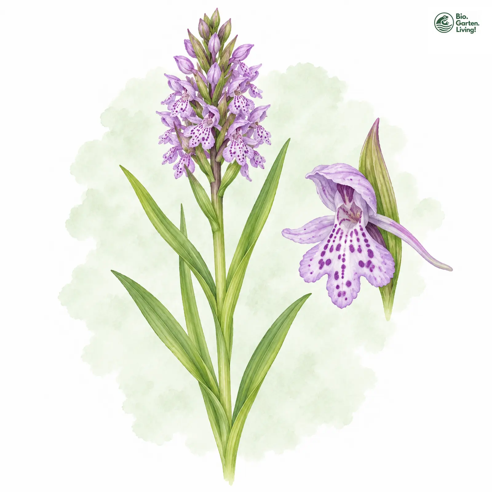 Aquarellzeichnung: Ruthe-Fingerwurz (Dactylorhiza ruthei)