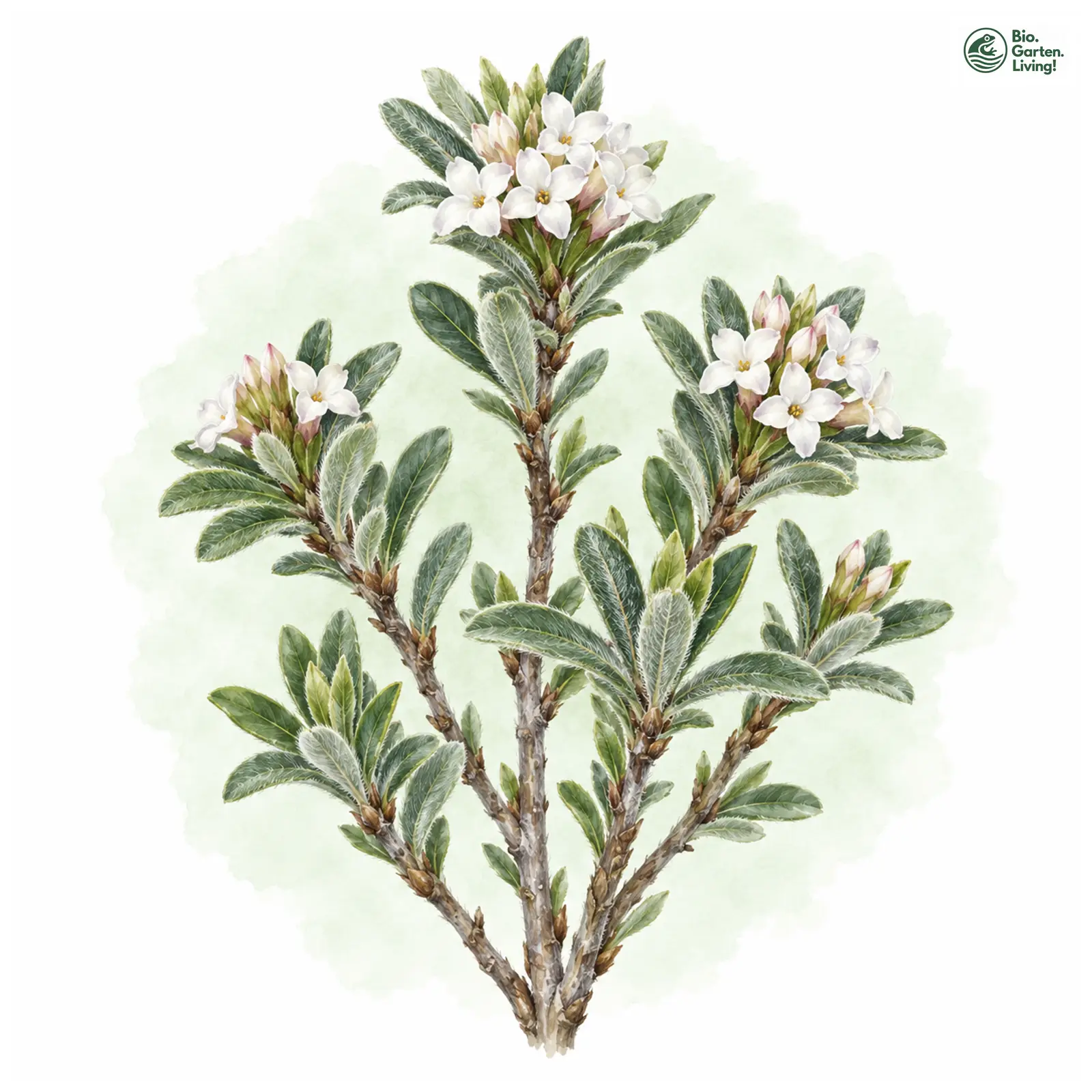 Aquarellzeichnung: Alpen-Seidelbast (Daphne alpina)