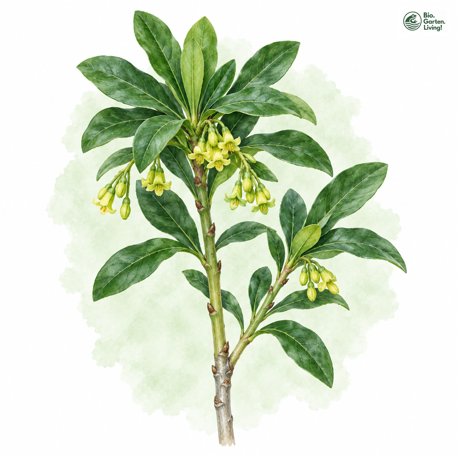Aquarellzeichnung: Lorbeer-Seidelbast (Daphne laureola)