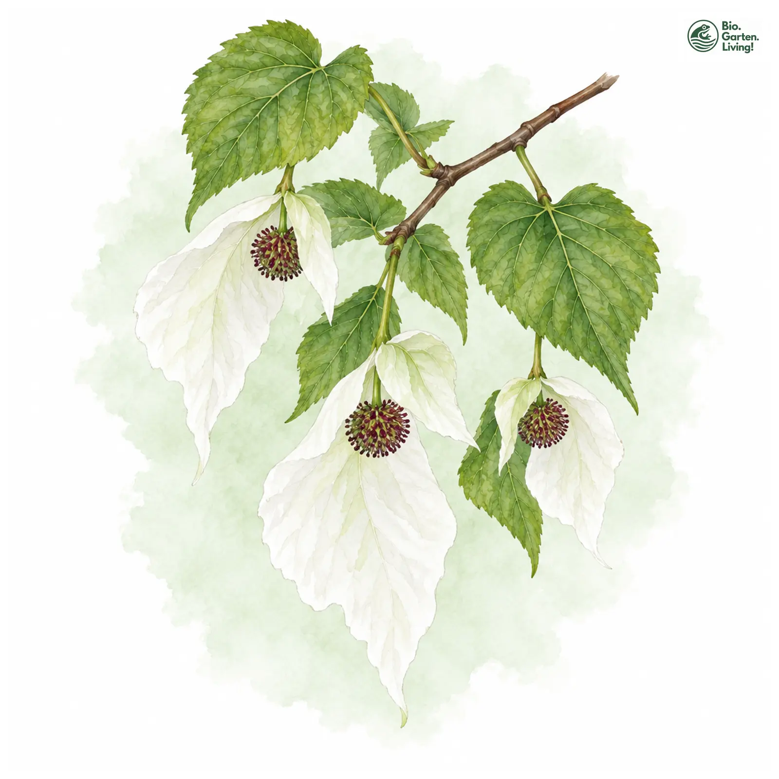 Aquarellzeichnung: Taschentuchbaum (Davidia involucrata)