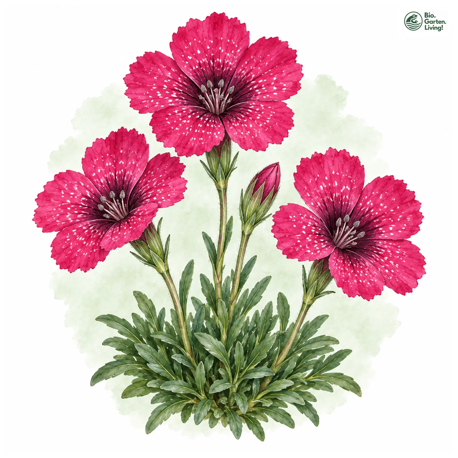 Aquarellzeichnung: Alpen-Nelke (Dianthus alpinus)