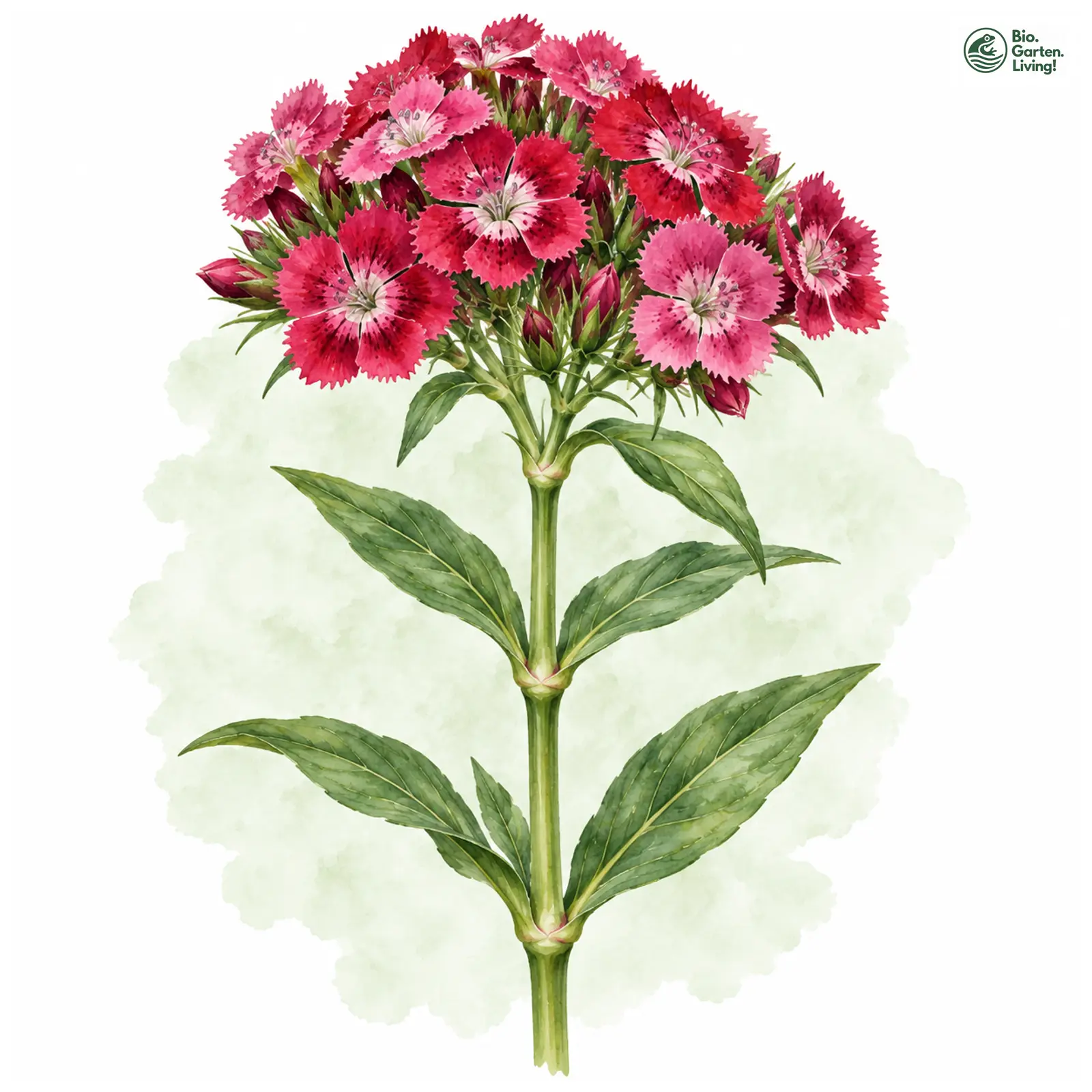 Aquarellzeichnung: Bart-Nelke (Dianthus barbatus)