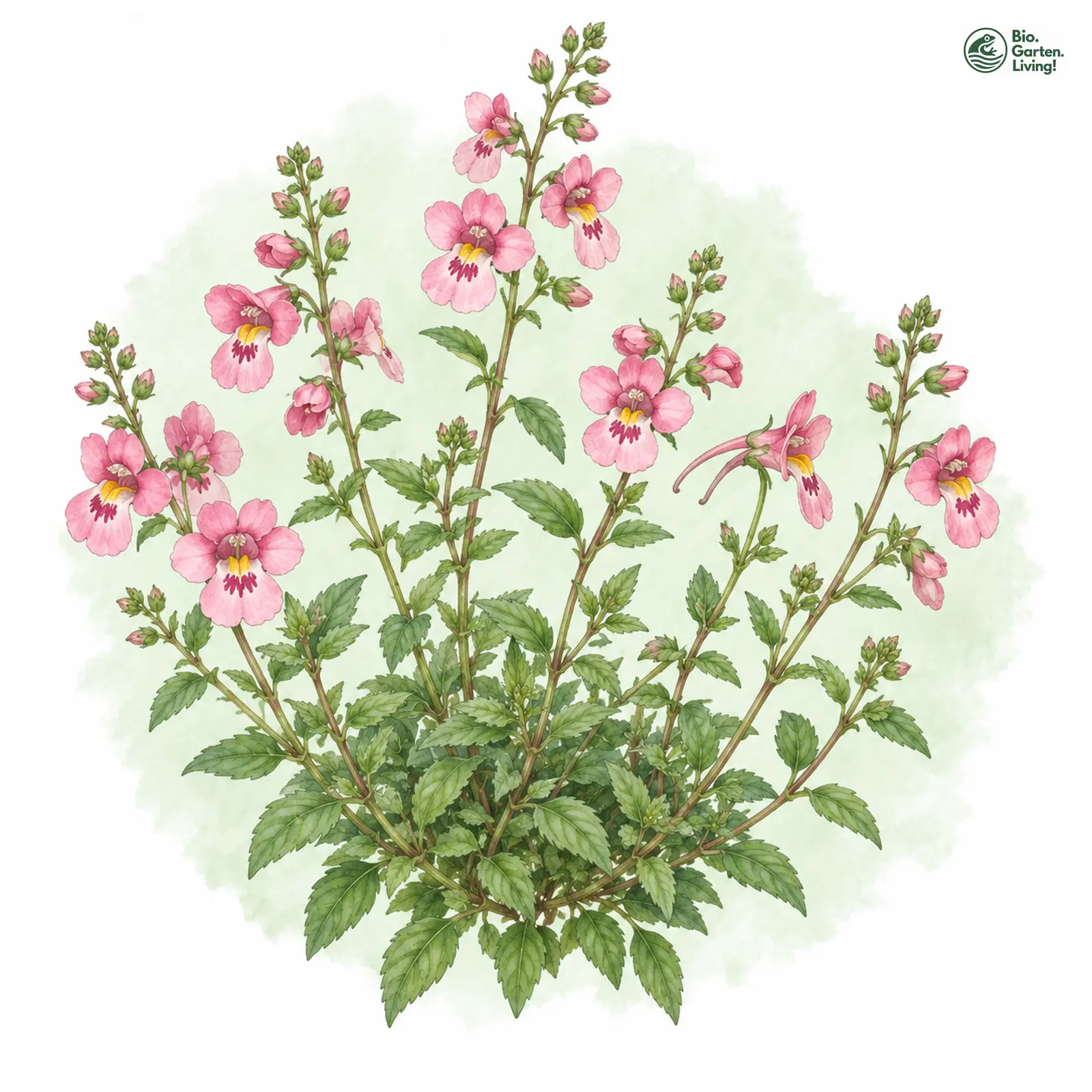 Aquarellzeichnung: Elfensporn (Diascia barberae)