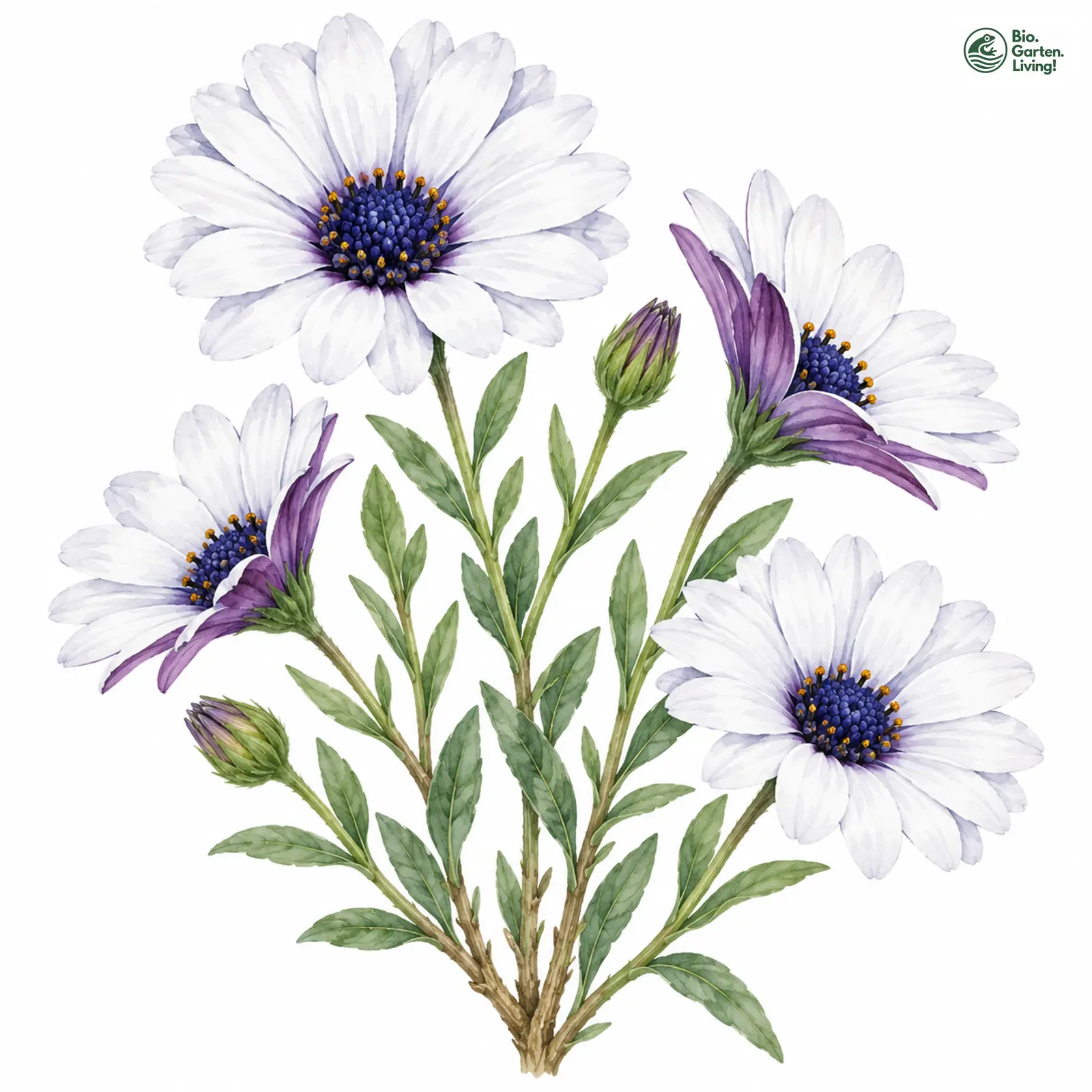 Aquarellzeichnung: Kapkörbchen (Dimorphotheca ecklonis)