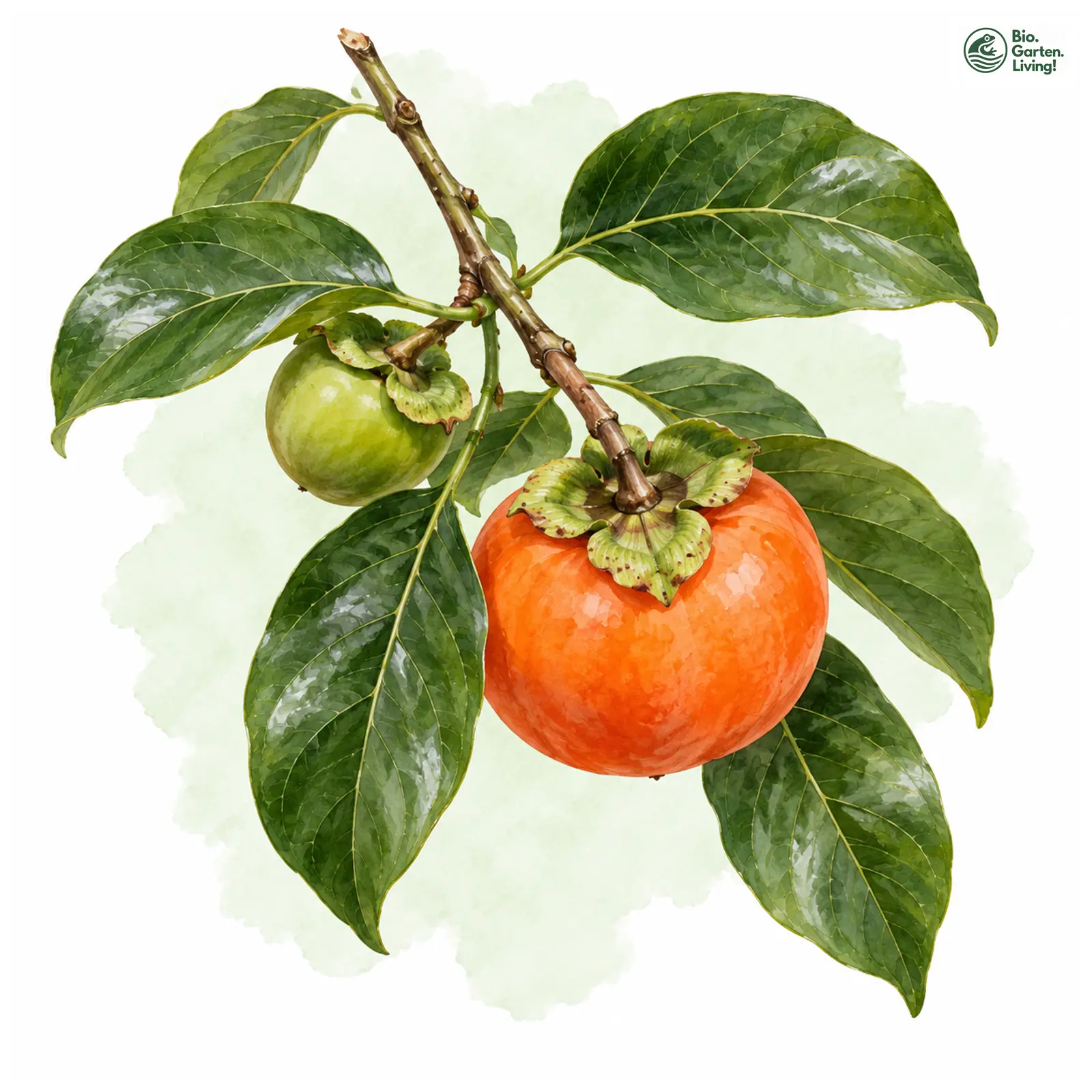 Aquarellzeichnung: Kaki (Diospyros kaki)