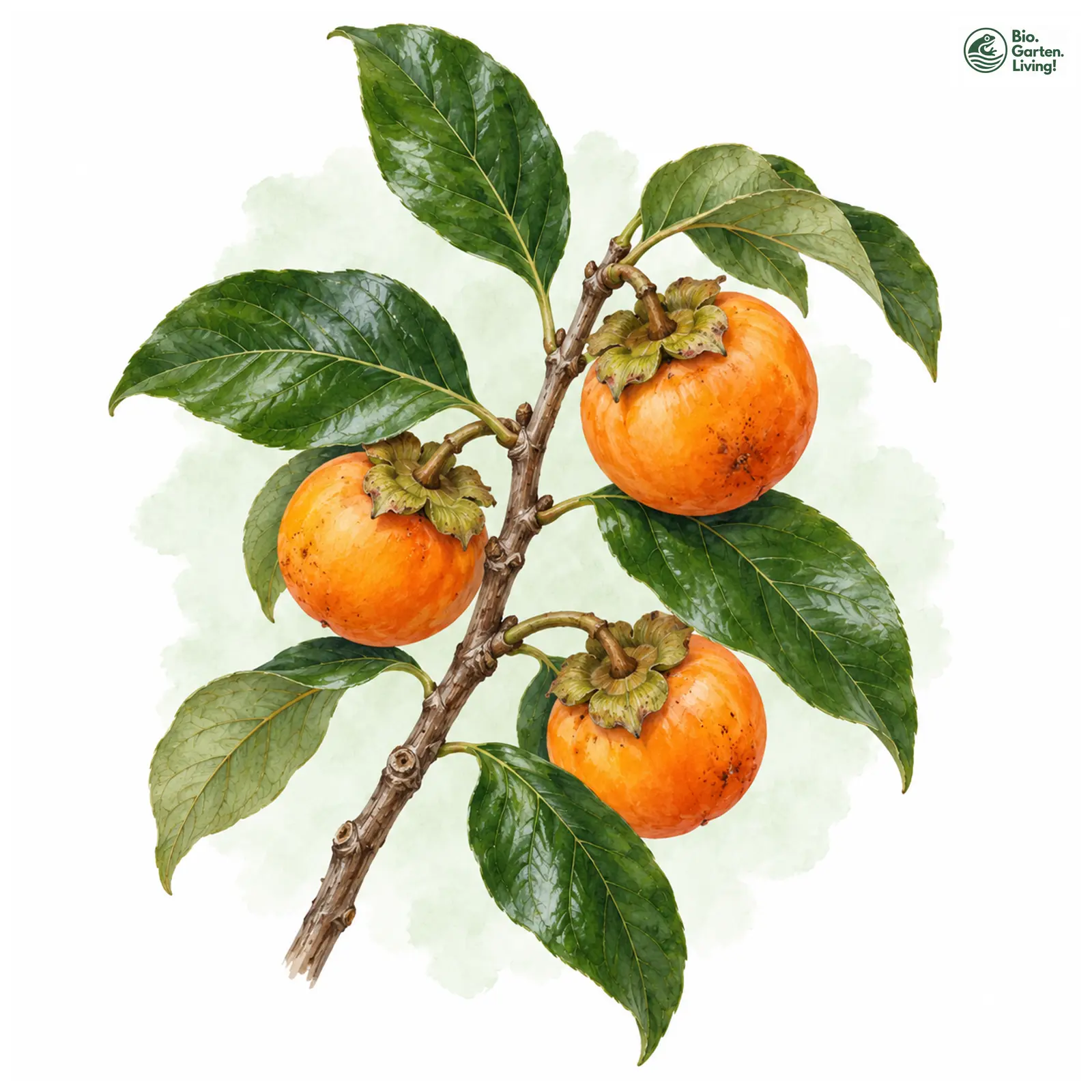 Aquarellzeichnung: Amerikanische Persimone (Diospyros virginiana)
