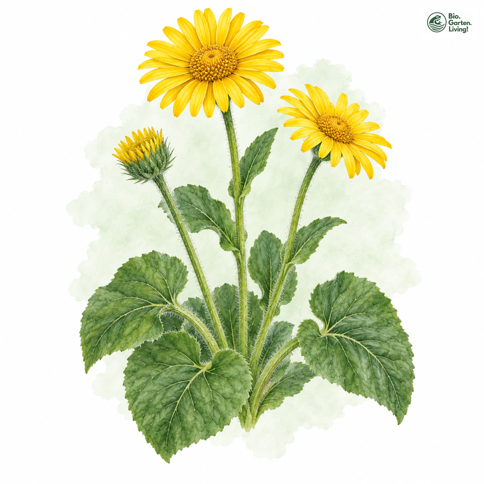 Aquarellzeichnung: Kriechende Gämswurz (Doronicum pardalianches)