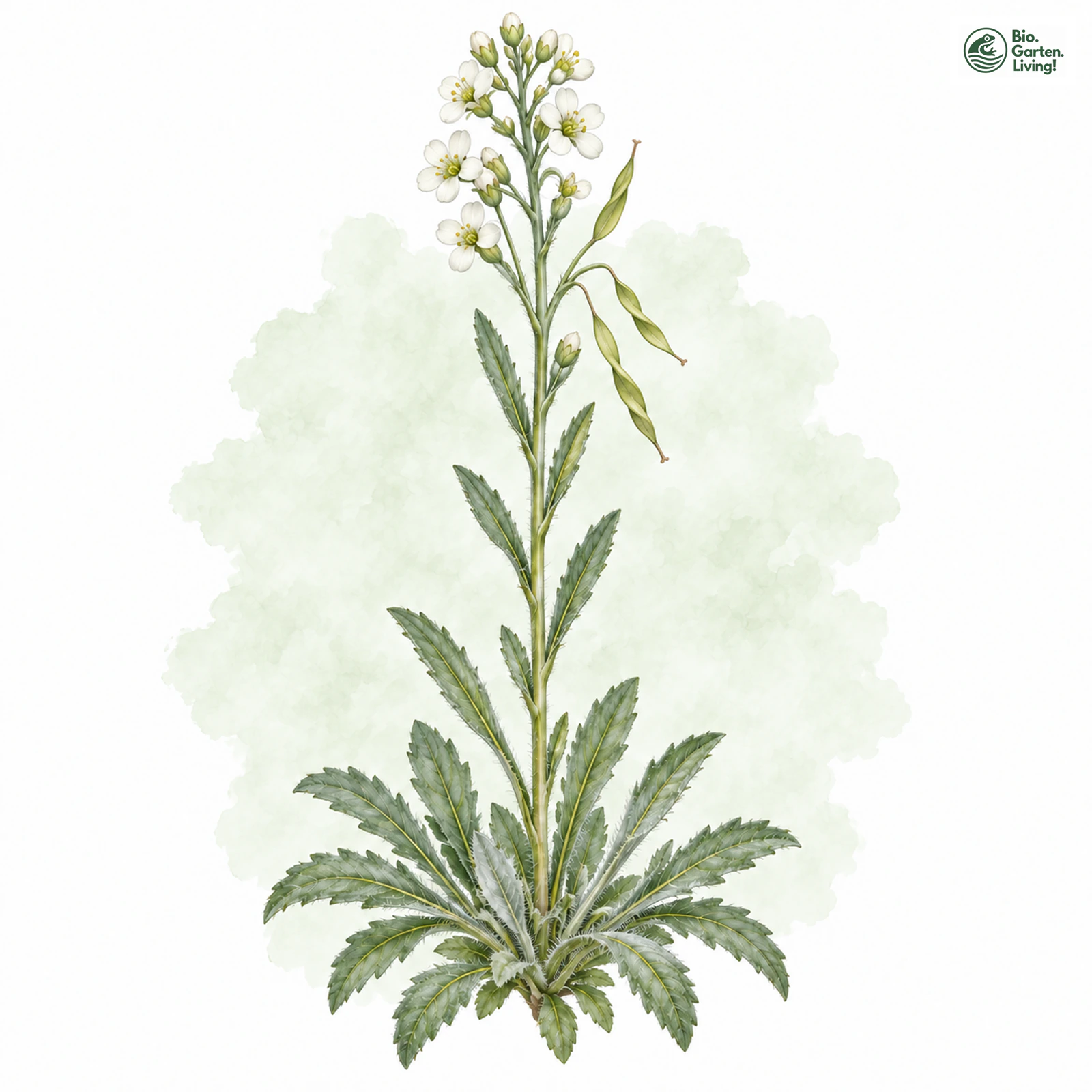 Aquarellzeichnung: Graues Felsenblümchen (Draba incana)