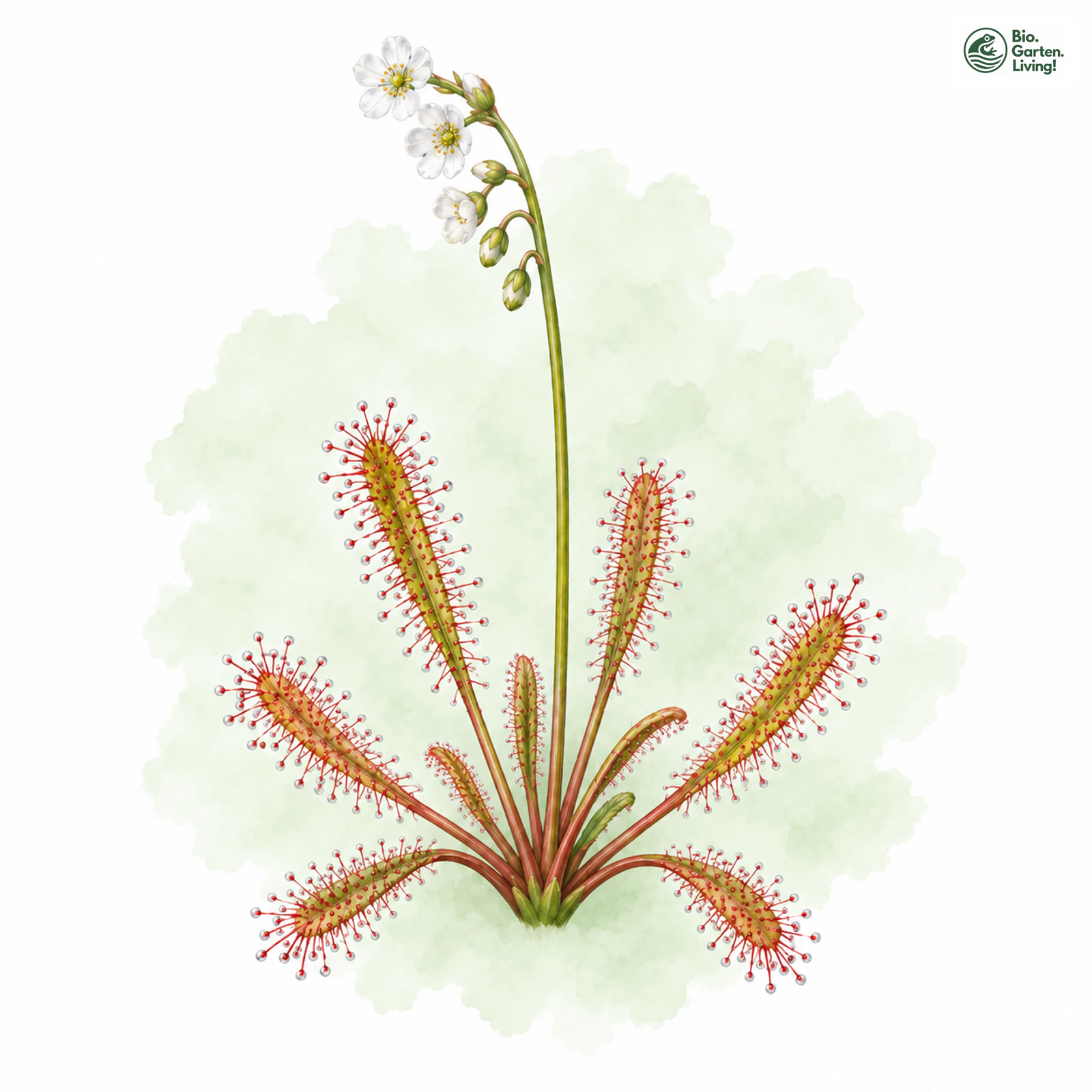 Aquarellzeichnung: Langblättriger Sonnentau (Drosera anglica)