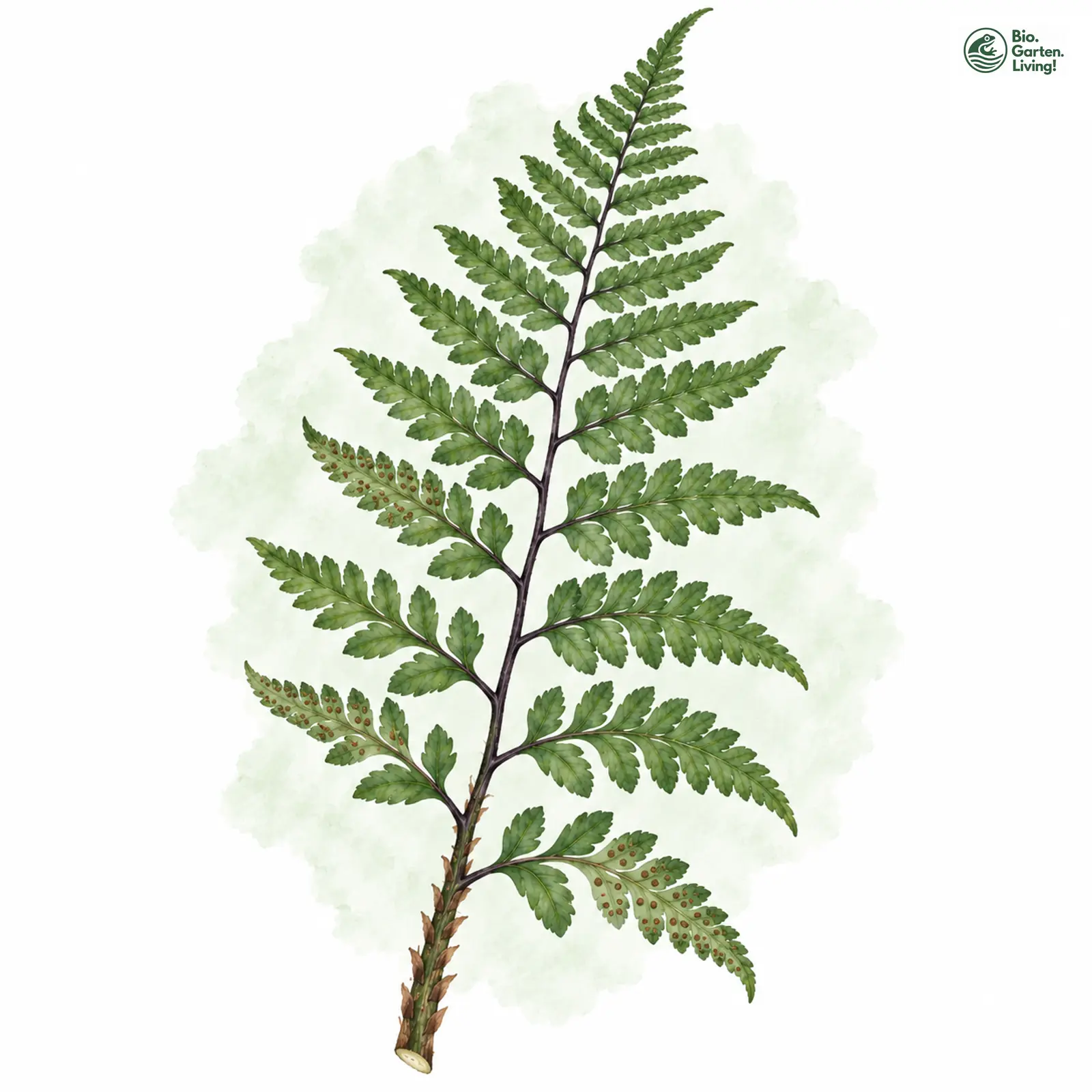 Aquarellzeichnung: Lückiger Schuppen-Wurmfarn (Dryopteris lacunosa)