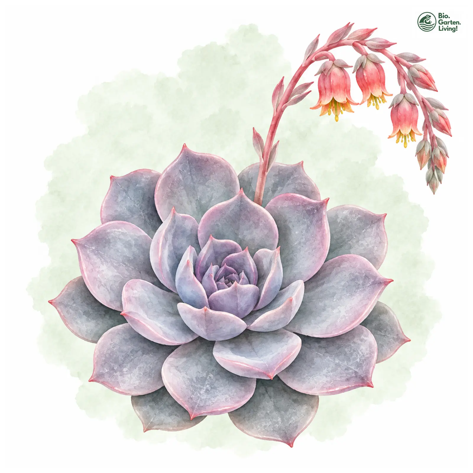 Aquarellzeichnung: Geister-Echeveria (Echeveria lilacina)