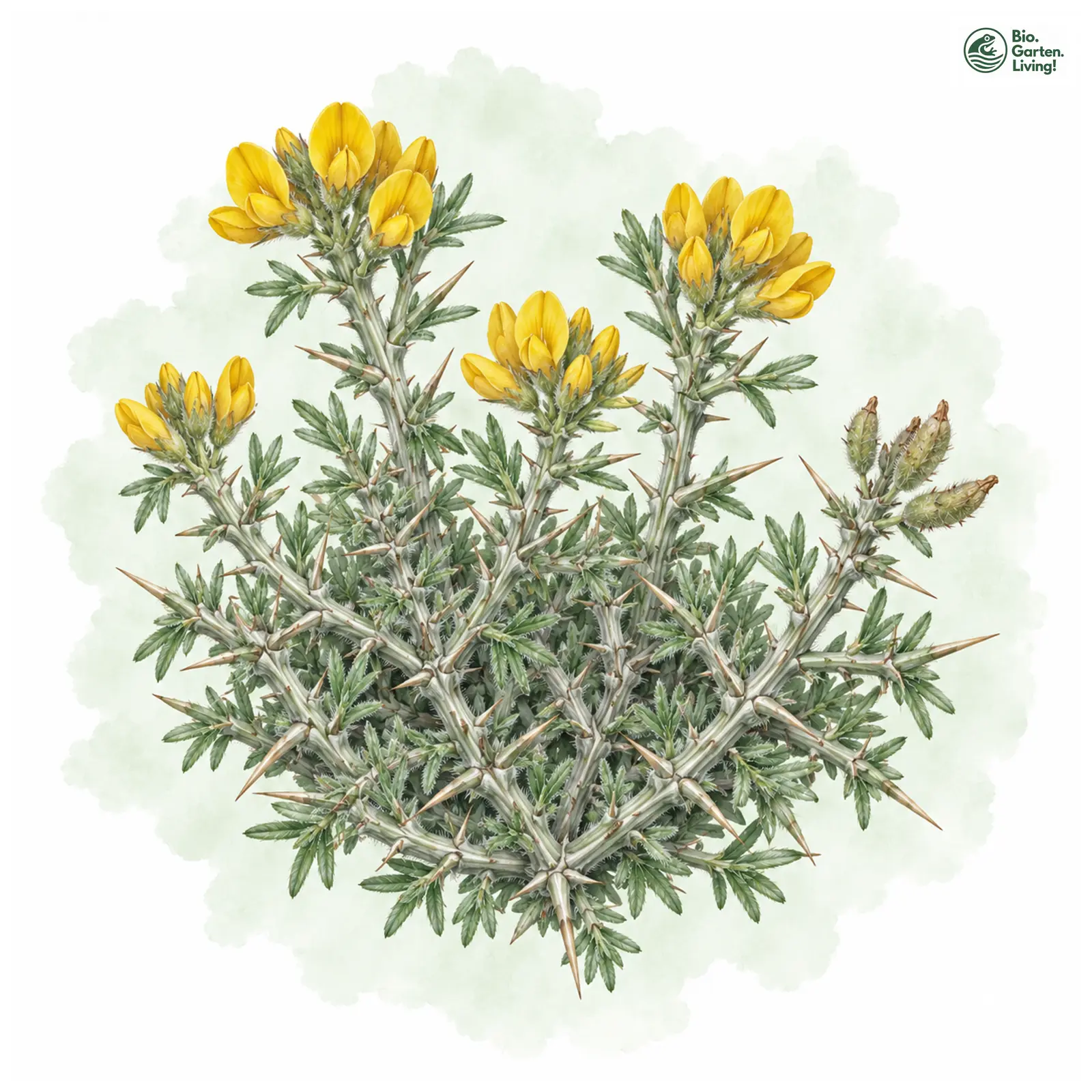 Aquarellzeichnung: Abschreckender Ginster (Echinospartum horridum)