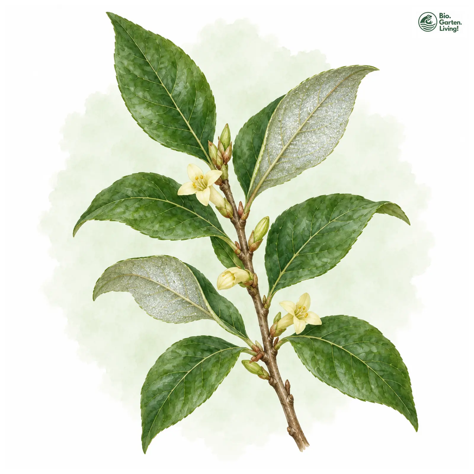 Aquarellzeichnung: Vielblütige Ölweide (Elaeagnus multiflora)