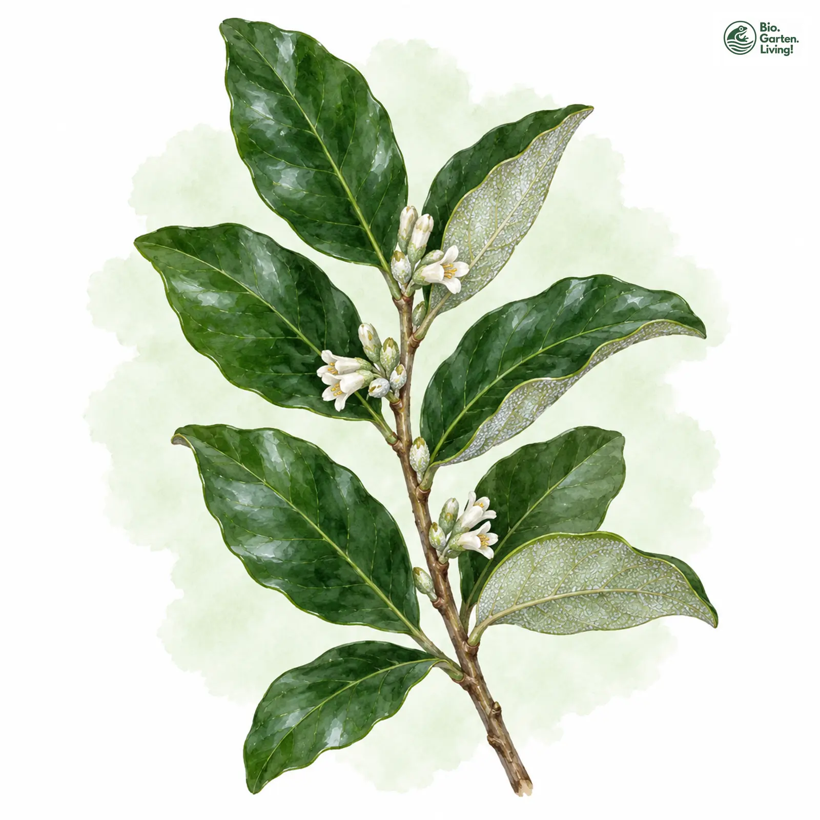 Aquarellzeichnung: Wintergrüne Ölweide (Elaeagnus × ebbingei)