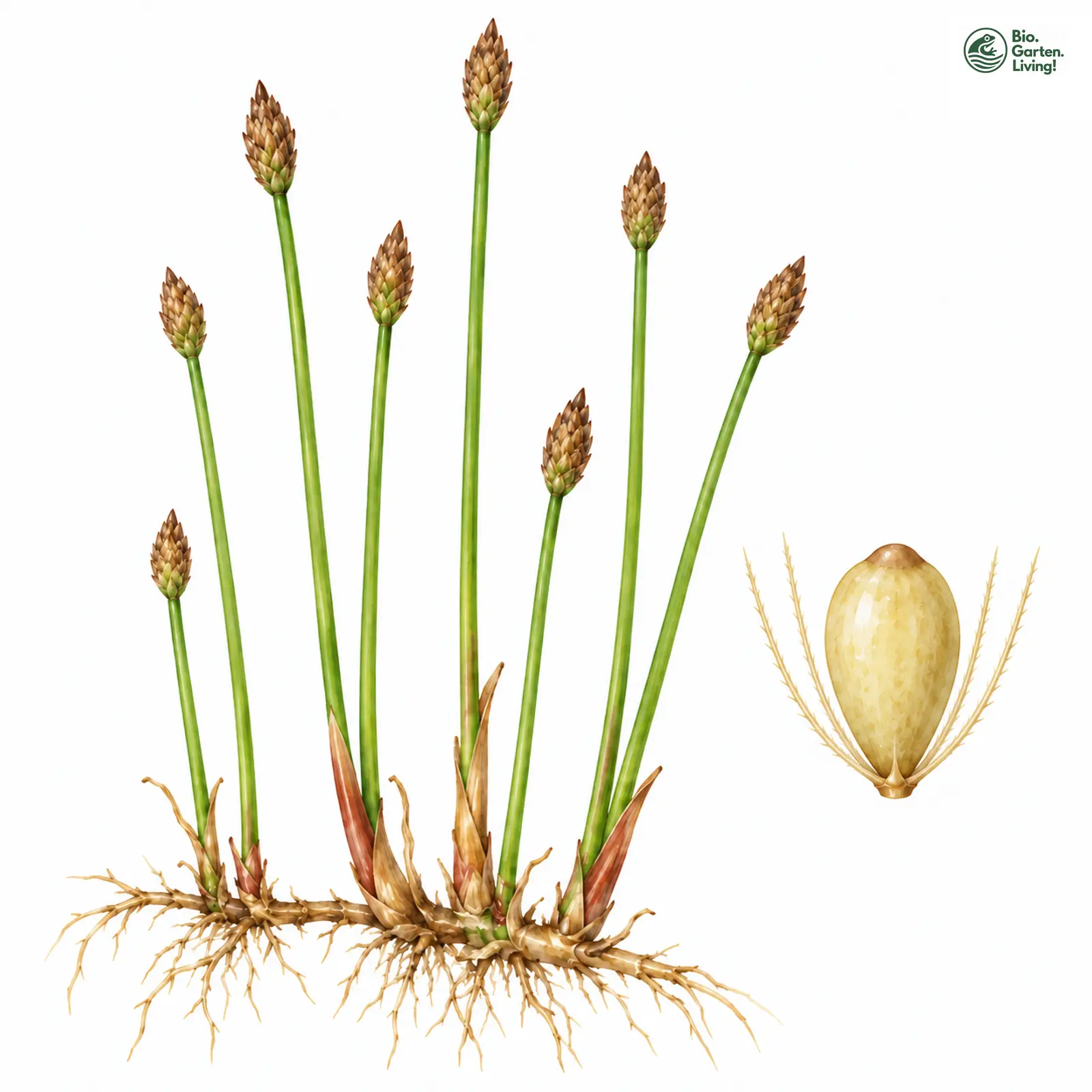 Aquarellzeichnung: Zitzen-Sumpfsimse (Eleocharis mamillata (im weiteren Sinne))